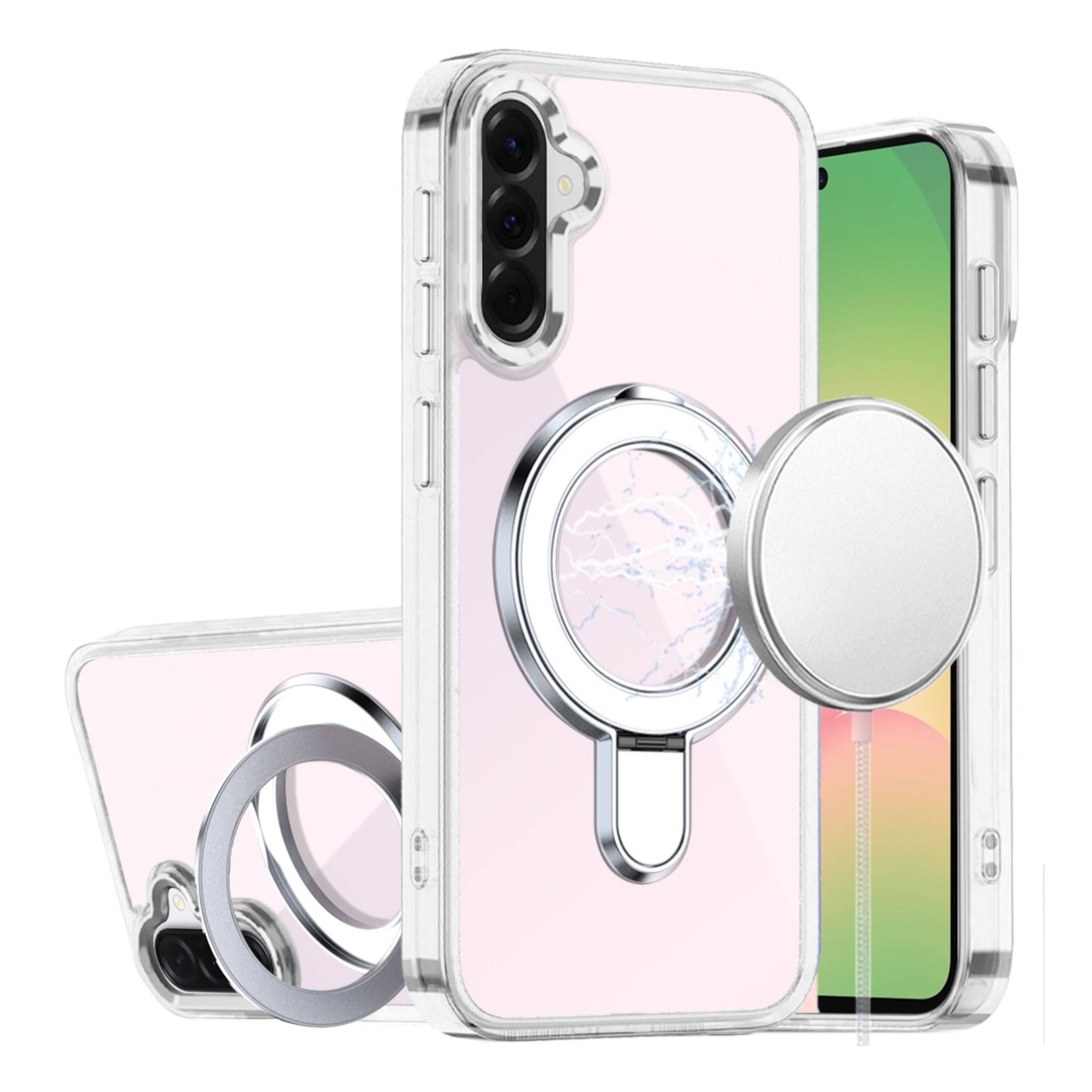 Front. Kitcheniva - Radiant Chrome Magnetic Circle Stand Phone Case With Tempered Glass For Samsung Galaxy A57 5G Clear - Clear.