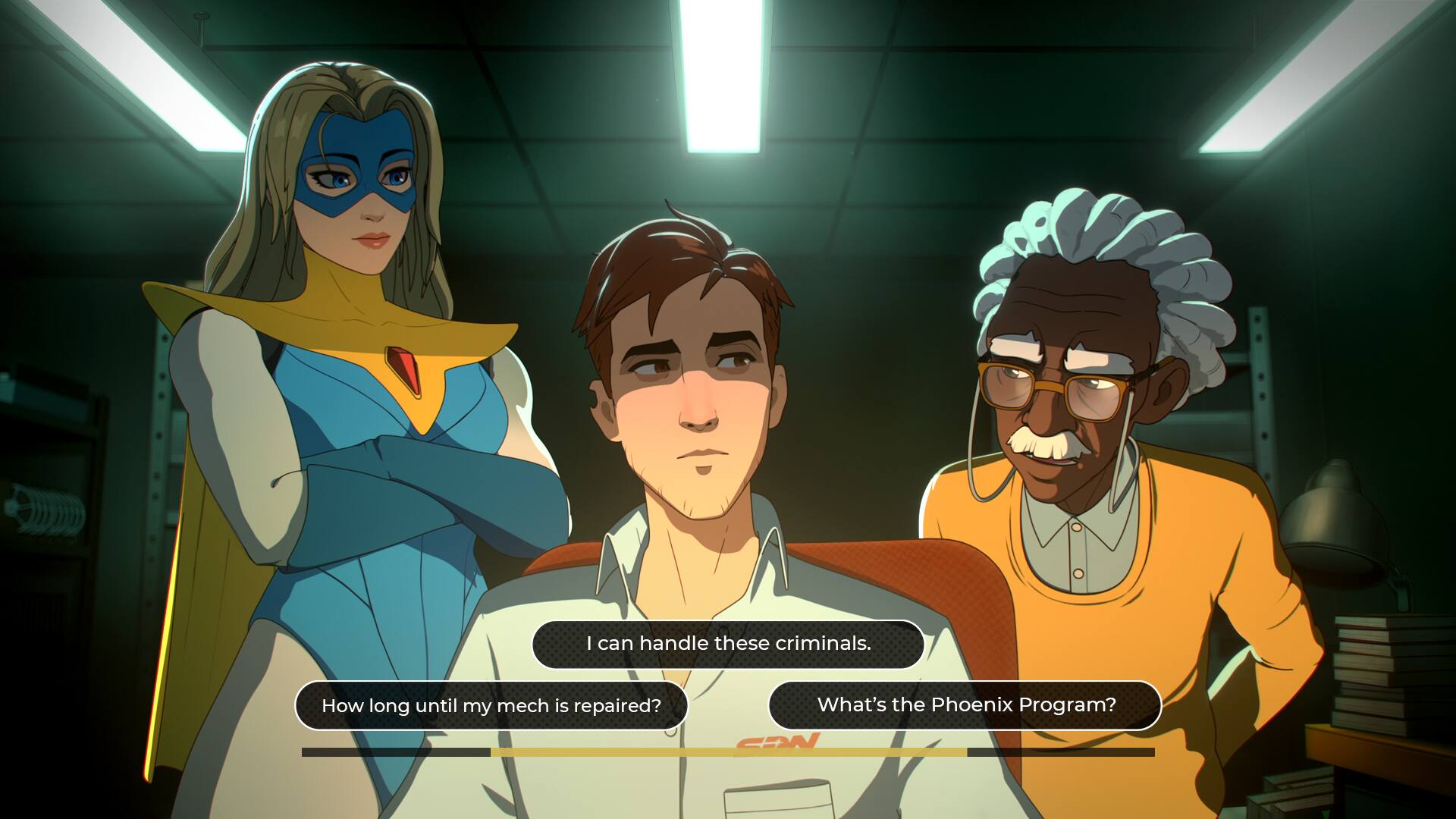 I can handle these criminals.  
How long until my mech is repaired?  
What's the Phoenix Program?