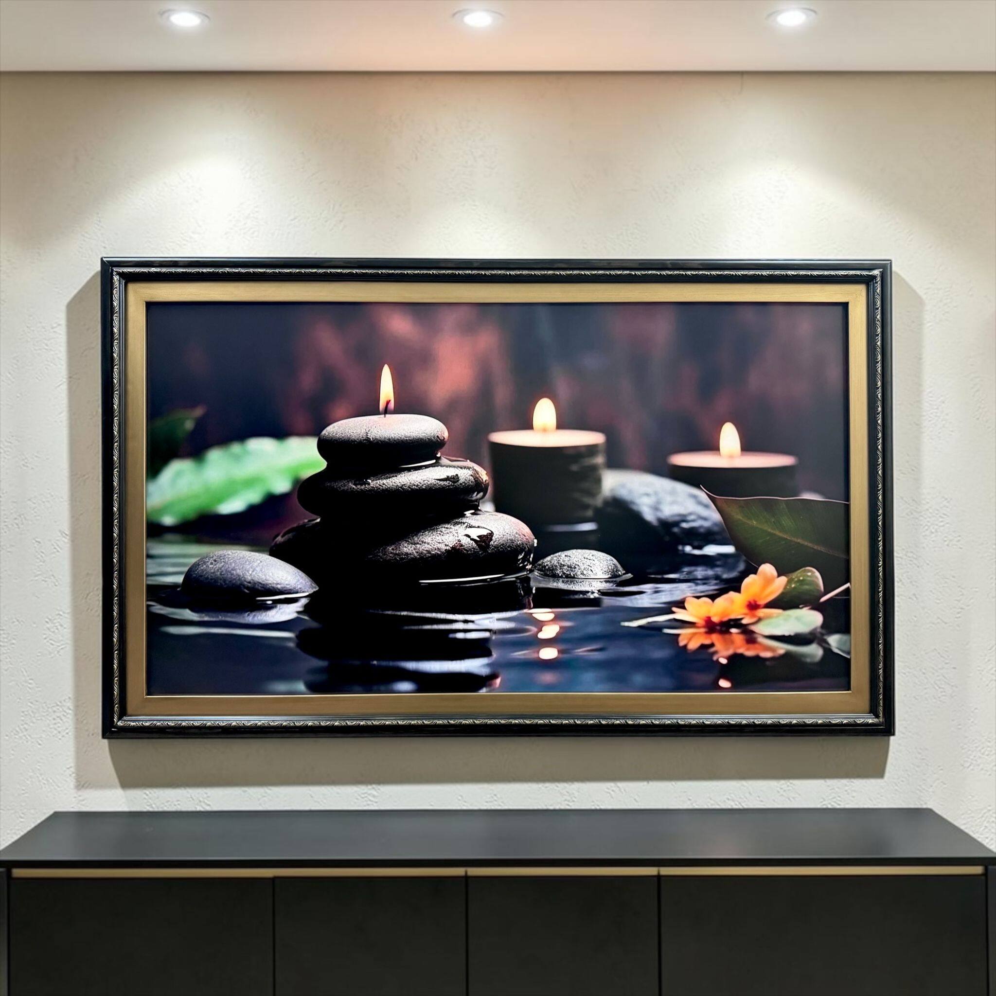 Alt View 10. LAREDO FRAME FACTORY - 75 inch Handmade wood For TCL A300W NXTVISION Tv - TRUE BLACK STAIN WITH GOLD.