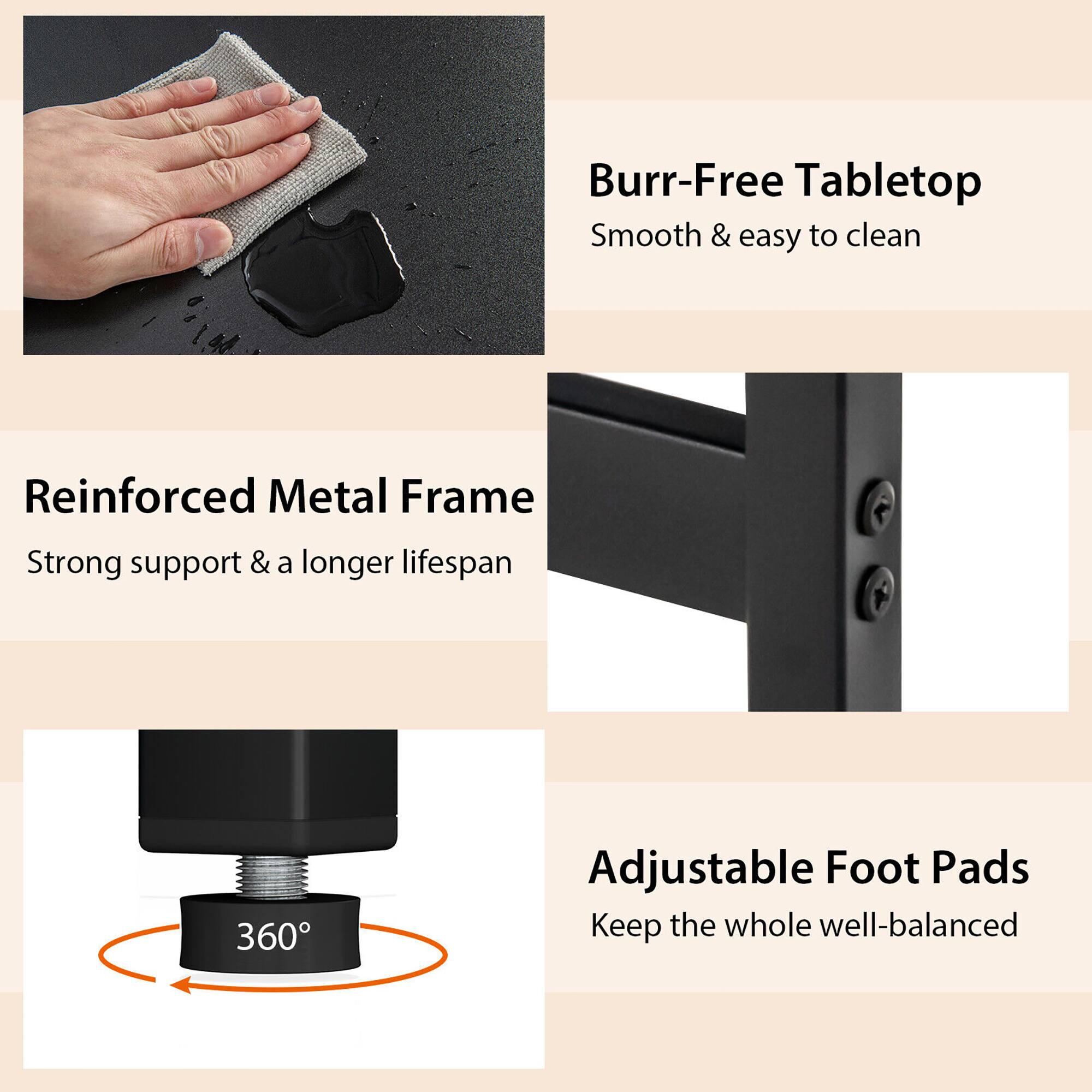 Burr-Free Tabletop, Reinforced Metal Frame, Adjustable Foot Pads