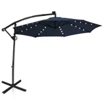 Costway - 10FT Patio Offset Umbrella Solar Powered LED 360Degree Rotation Aluminum - Navy - Front_Zoom