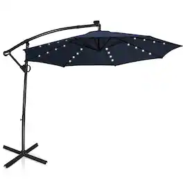 Costway - 10FT Patio Offset Umbrella Solar Powered LED 360Degree Rotation Aluminum - Navy