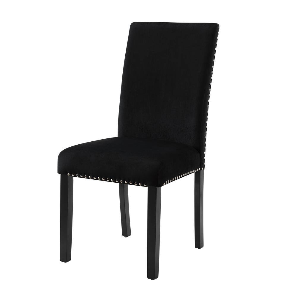 Alt View 1. New Classic Furniture - Furniture 37.75" Velvet & Wood Dining Chair in Black (Set of 2) - Black.