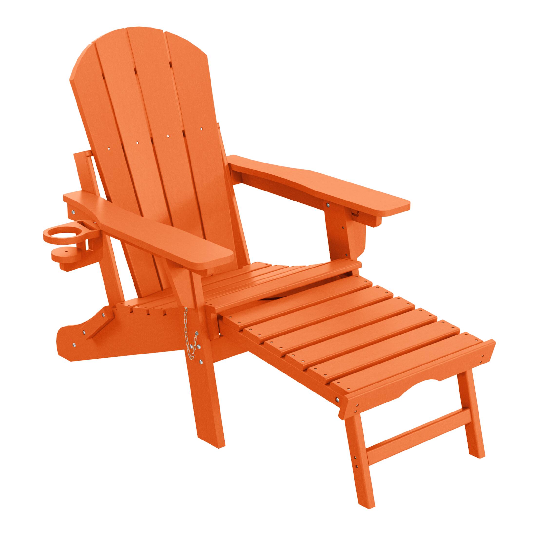 Left. WestinTrends - WestinTrends Malibu Folding Adjustable Adirondack Chair with Retractable Ottoman and Cup Holder (Set of 2) - Orange.
