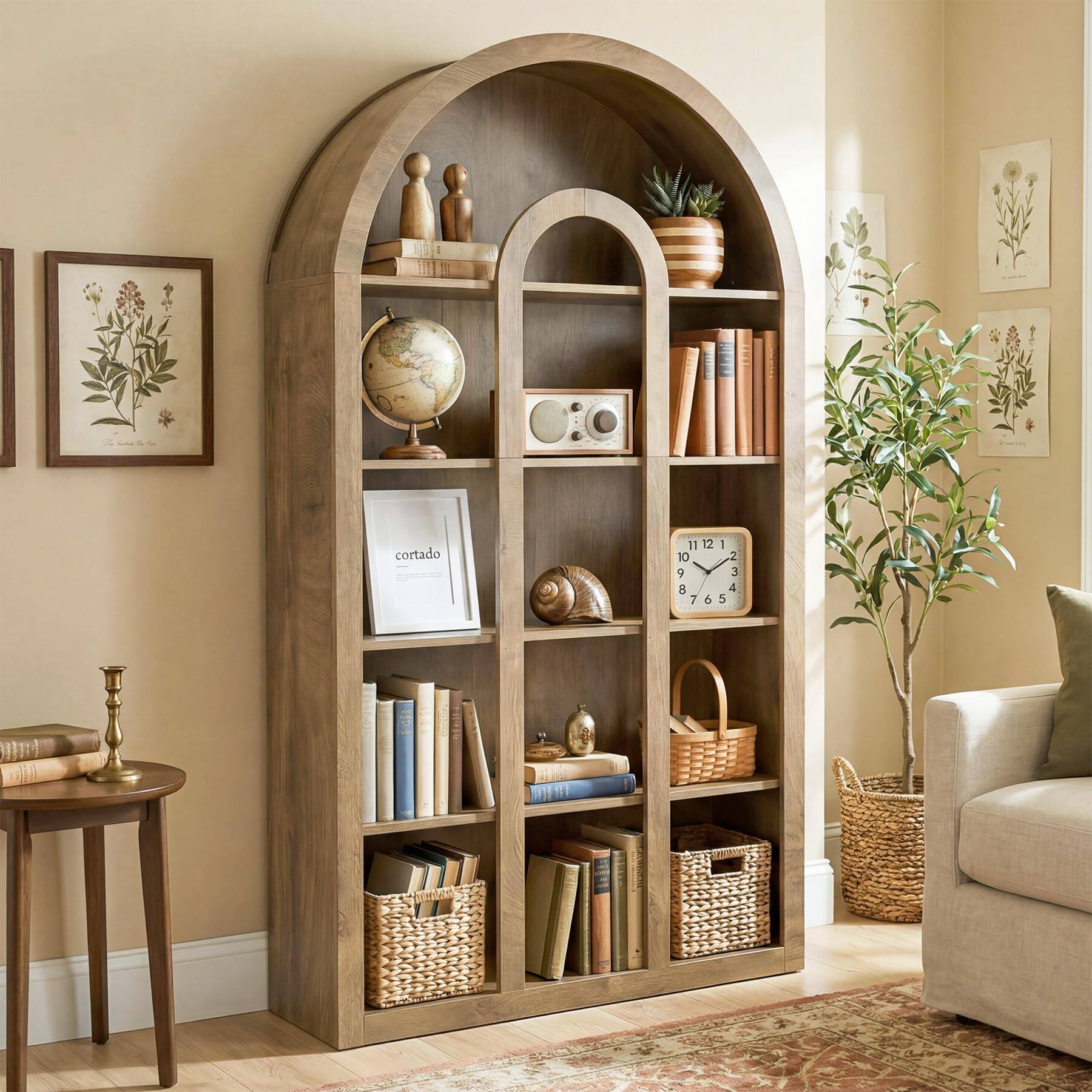 Front. Tribesigns - 70.9-Inch Tall 5-Tier Arched Bookcase with Storage Shelves and Freestanding Design for Home Office or Living Room - Rustic Brown.