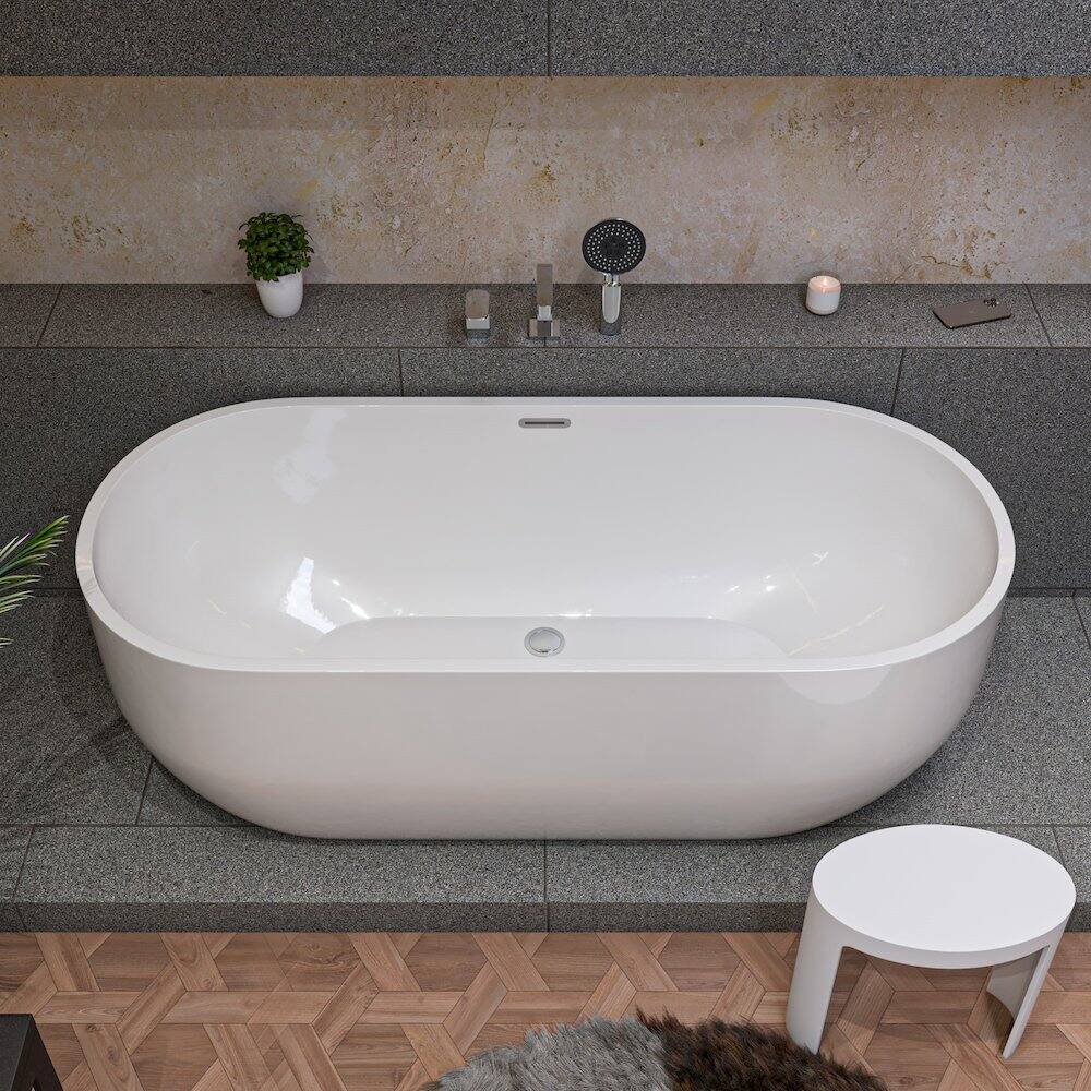 Back. Alfi - White Matte Solid Surface Resin Bathroom / Shower Stool - White.