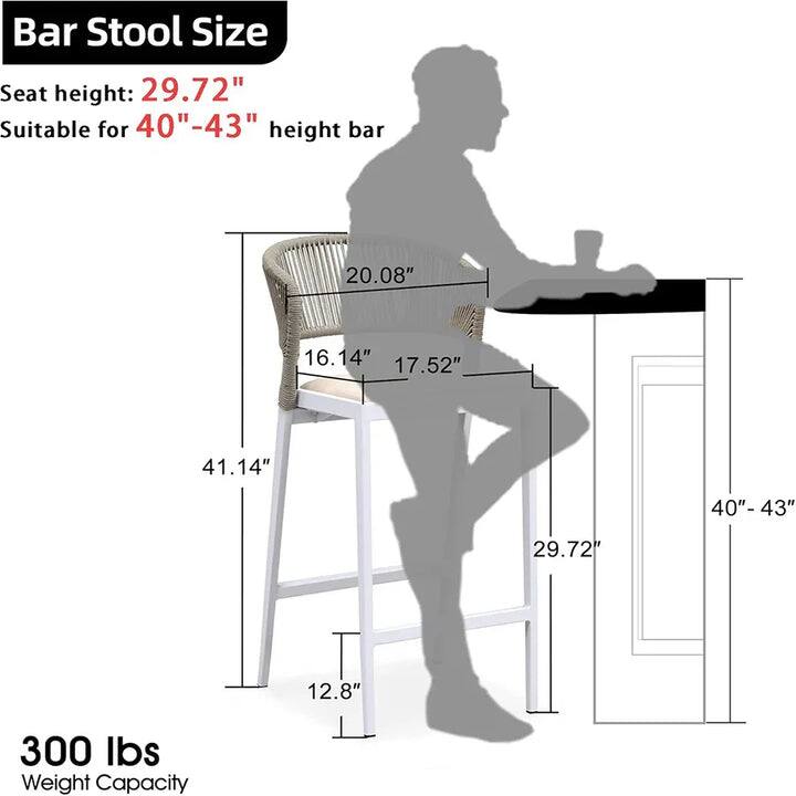 PURPLE LEAF Outdoor Bar Stool Set of 2 Rattan Bar Stools with Back ...