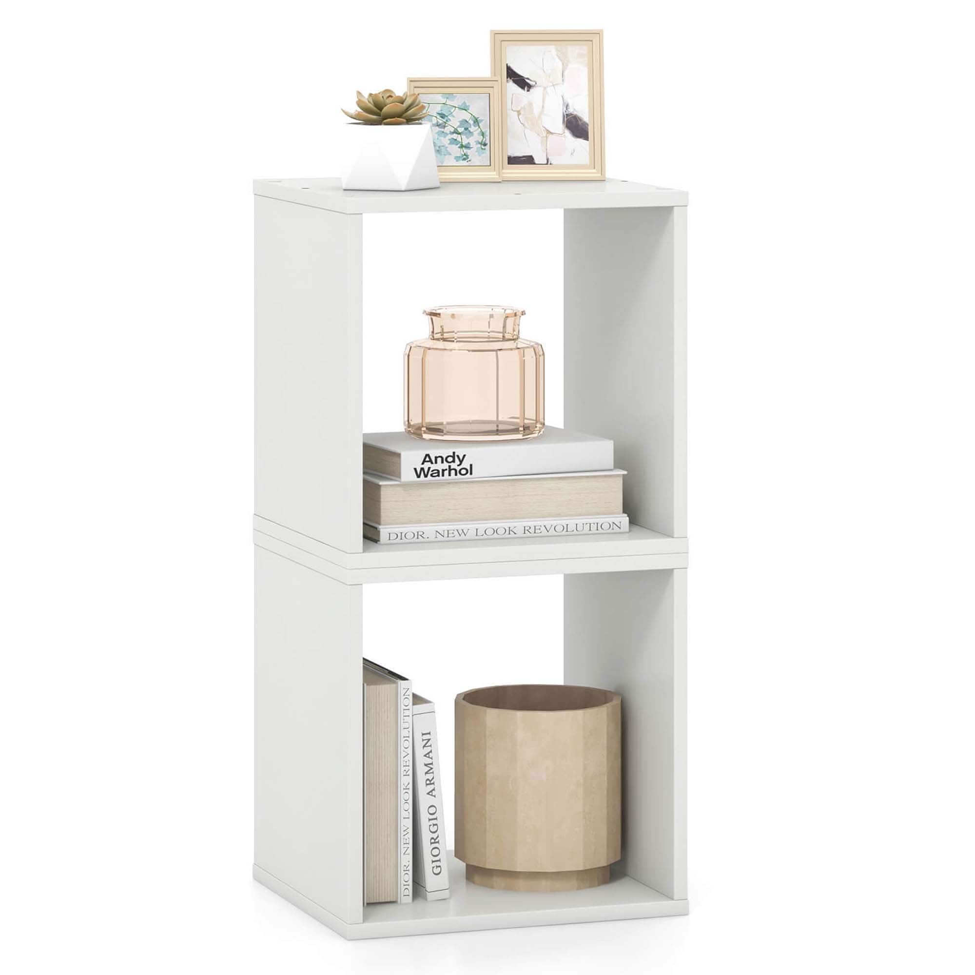 Costway - 2PCS Stackable Storage Cube Free-standing Storage Organizer Bookcase for Bedroom - White