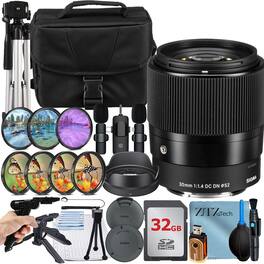 Sigma - 30mm f/1.4 DC DN Contemporary Lens for Sony E Mount Bundle with 32GB Card + Case + ZeeTech Accessory Bundle - Black