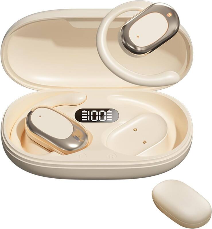 Front. RISOKEYS - Wireless Bluetooth Headphones Bone Conduction, Noise Cancelling & Waterproof for Running, Commuting,Off-white.