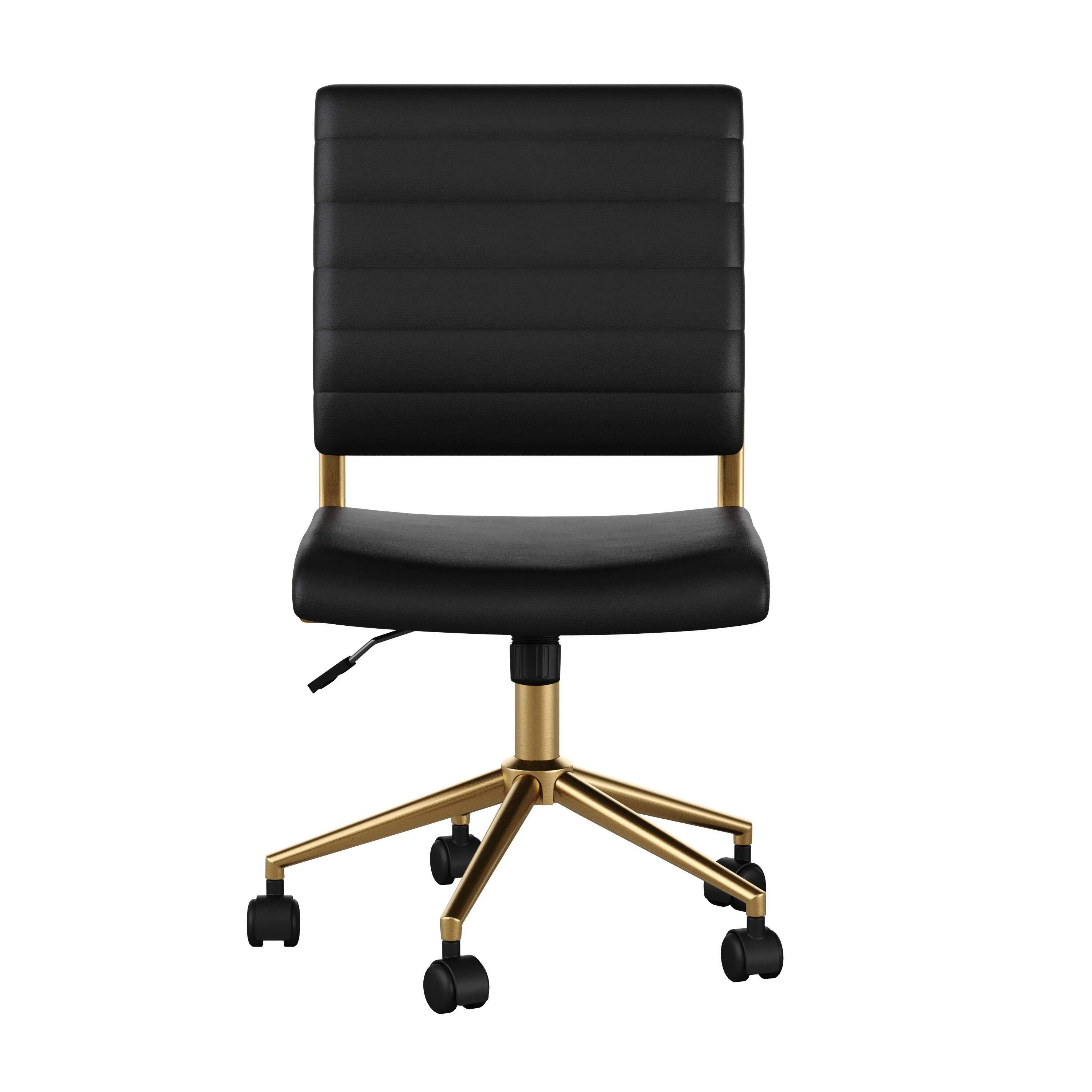 Alt View 21. Martha Stewart - Ivy Ribbed Faux Leather Office Chair - Black Faux Leather/Polished Brass.