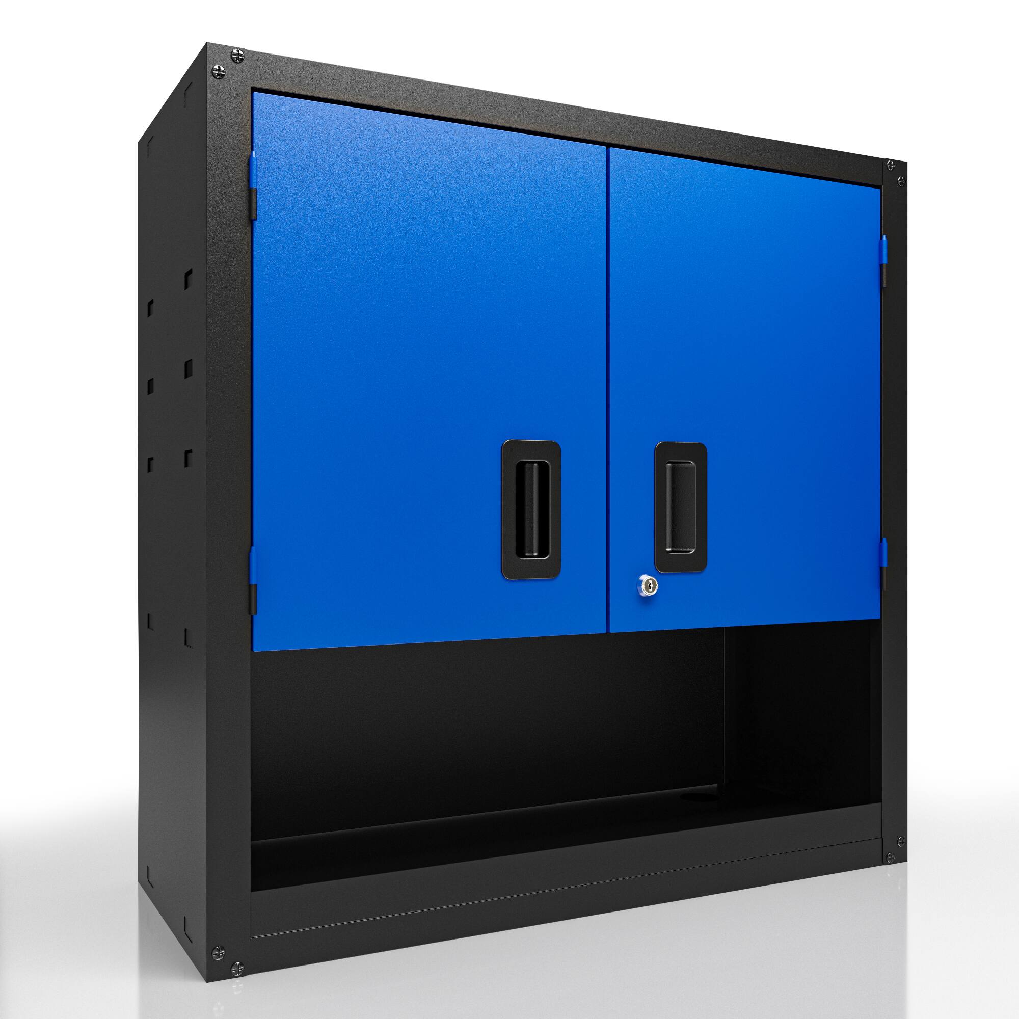 Front. TinyHomie - Garage Wall Cabinet with Locking Doors and Adjustable Shelf, Metal Wall Cabinet, Floating Upper Storage Cabinet in Blue - Blue+Black.