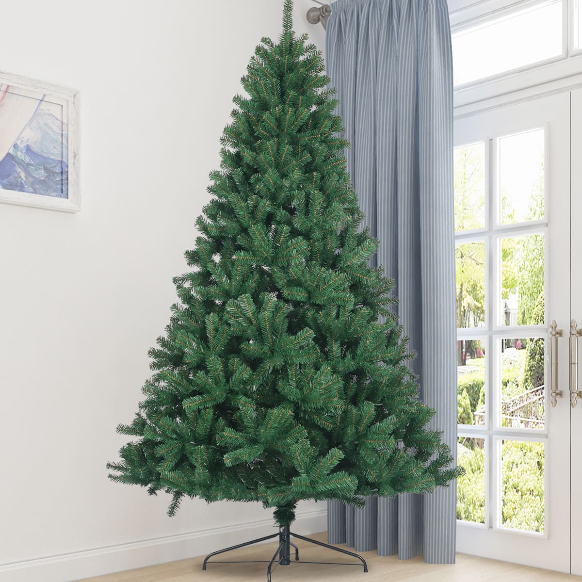 APRILSOUL - 6FT Artificial Christmas Tree Full Natural Spruce PVC Fir Foldable Metal Stand Unlit - Green