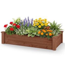 Costway - Wooden Raised Garden Bed Rectangular Planter Box for Vegetables Fruits Flowers - Dark Brown
