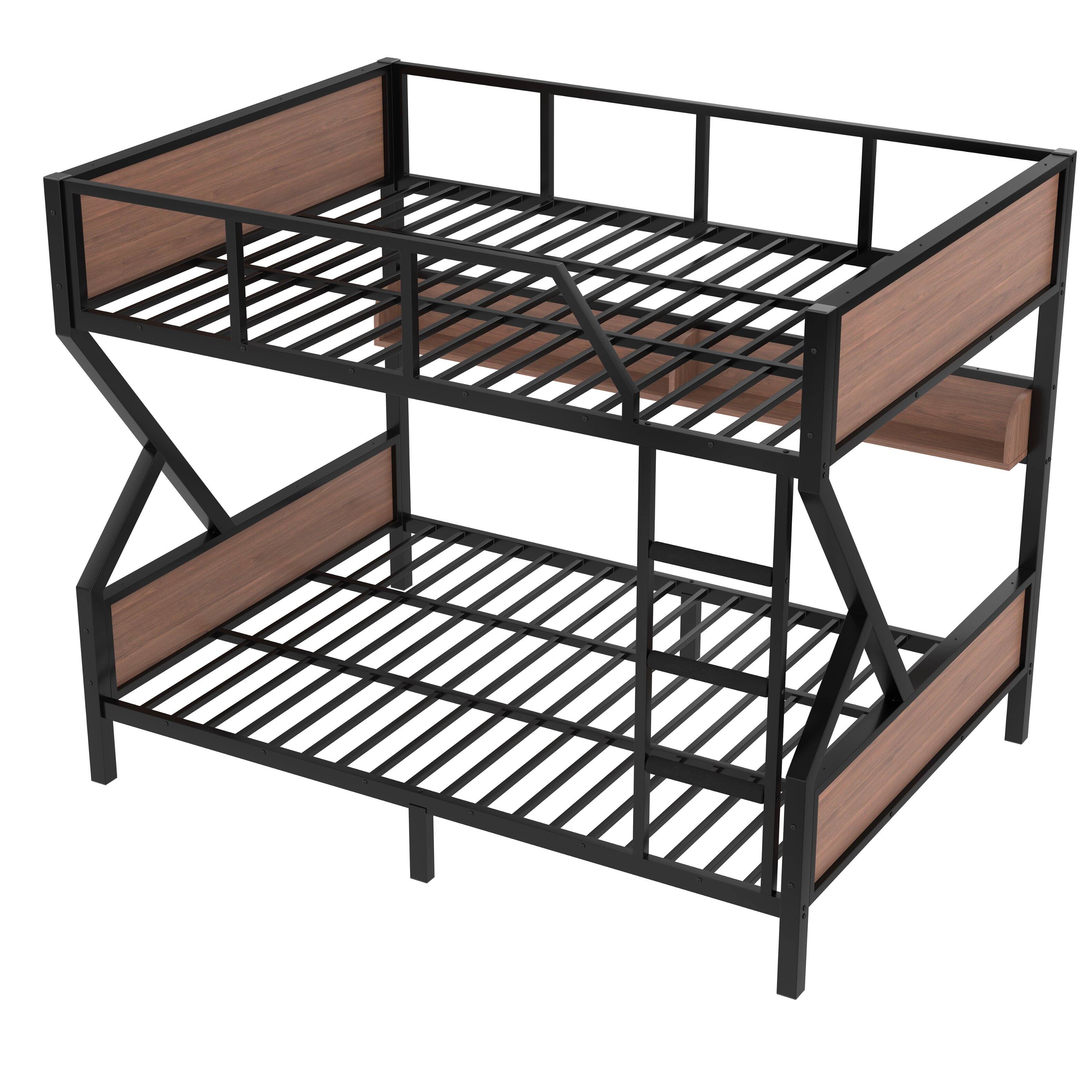 Back. Anysun - Queen over Full Bunk Bed, Metal w/ Storage Shelves & Lights, Space-Saving & Noise-Free Design - Black.