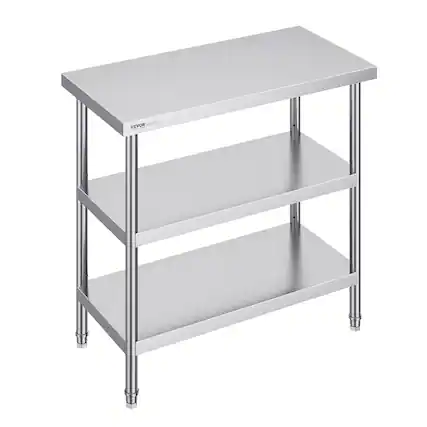 Front. VEVOR - Stainless Steel Food Prep Table, 18 x 36 x 34 Inch Commercial Kitchen Worktable, with 2 Adjustable Undershelf - Sliver.