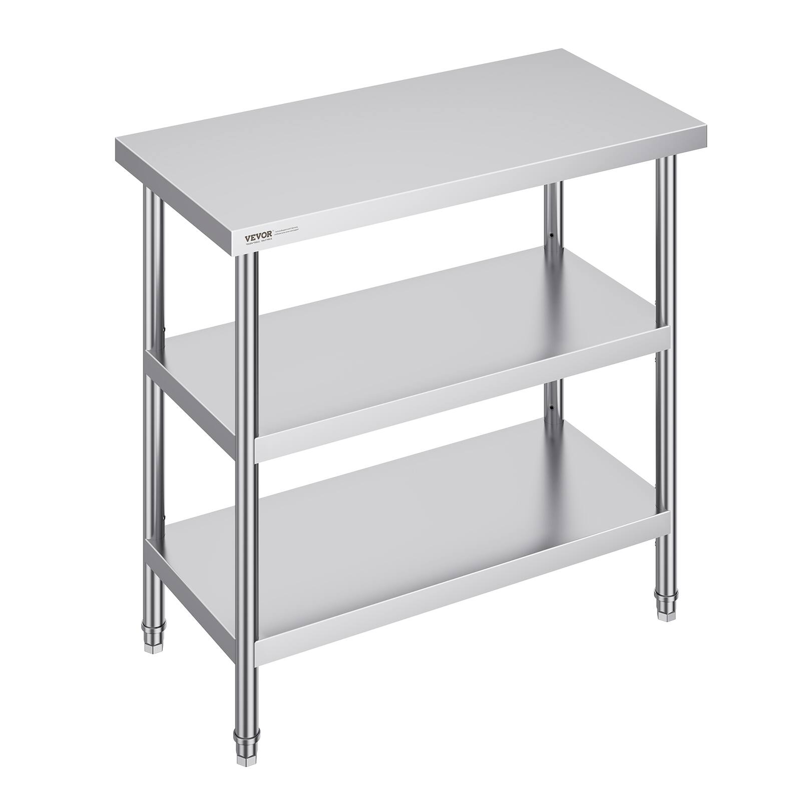 Front. VEVOR - Stainless Steel Food Prep Table, 18 x 36 x 34 Inch Commercial Kitchen Worktable, with 2 Adjustable Undershelf - Sliver.