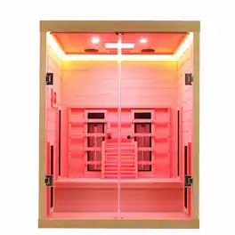RYHNUYNE - Two-Person Hemlock Wood Far-Infrared Sauna Room, Clear Wood Grain, Carbon Crystal Heating Panels, Indoor Use - Natural