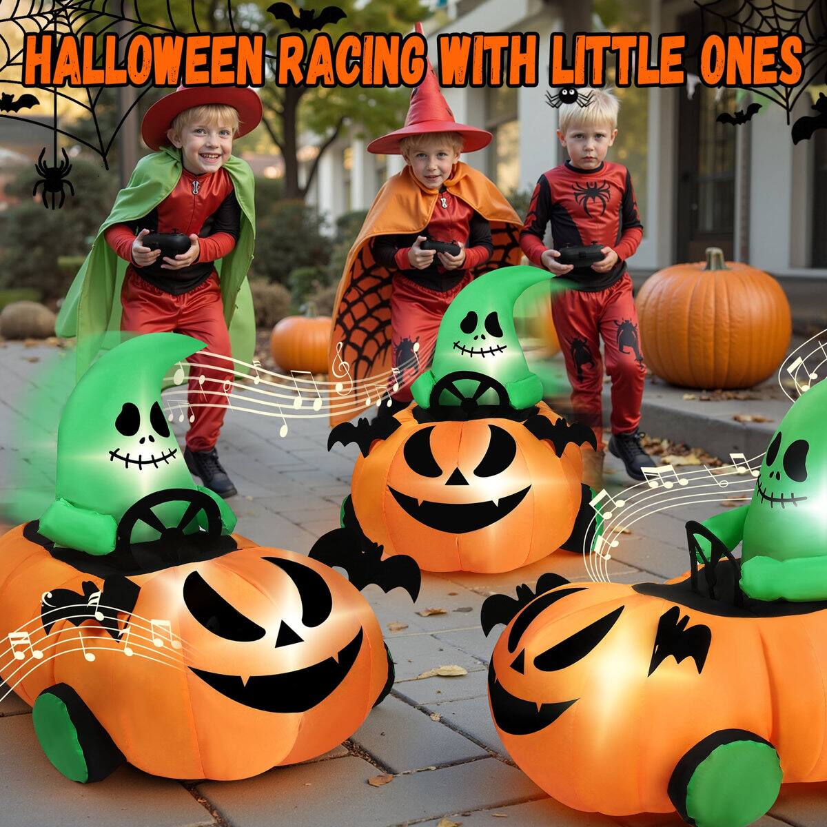 Wisairt 2.6ft Remote Control Inflatable Pumpkin Ghost Car with Music ...