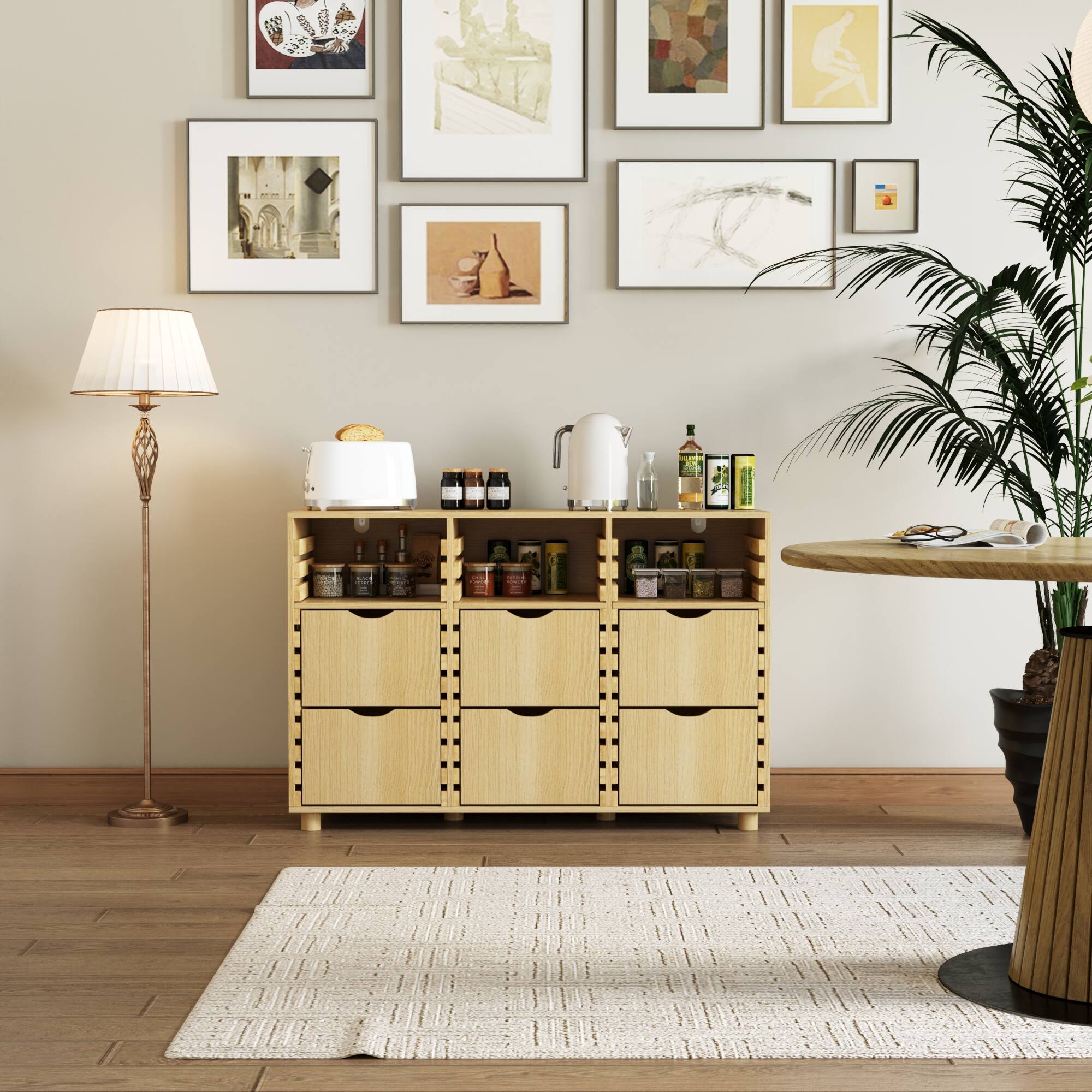 Alt View 1. Famapy - Wooden Credenzas Kitchen Storage Sideboard with Customizable Drawers - Wooden.