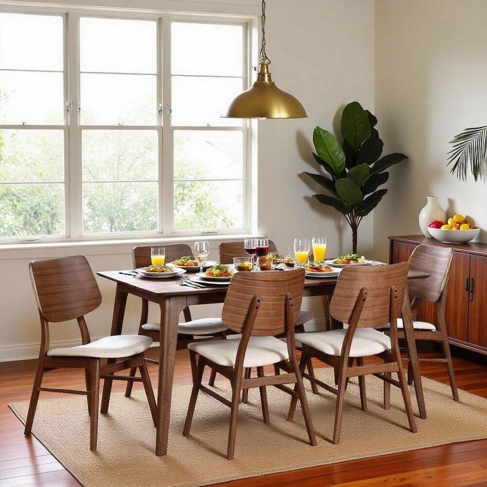 Angle. FurniFact - 60'' Mid-Century Modern Wood Dining Table, Brown Kitchen & Dining Room Table - Walnut.