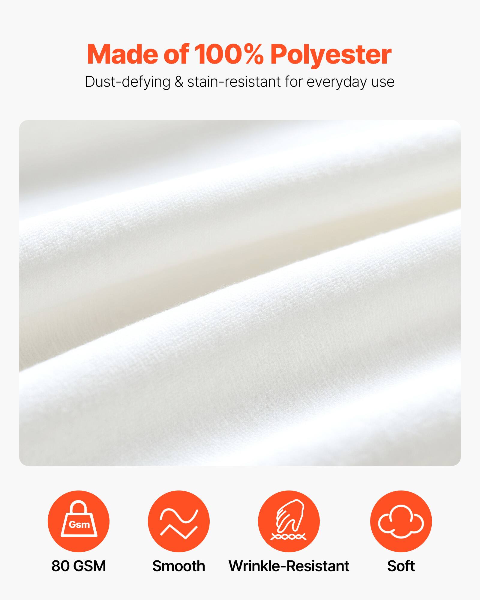 Made of 100% Polyester  
Dust-defying & stain-resistant for everyday use  

80 GSM  
Smooth  
Wrinkle-Resistant  
Soft