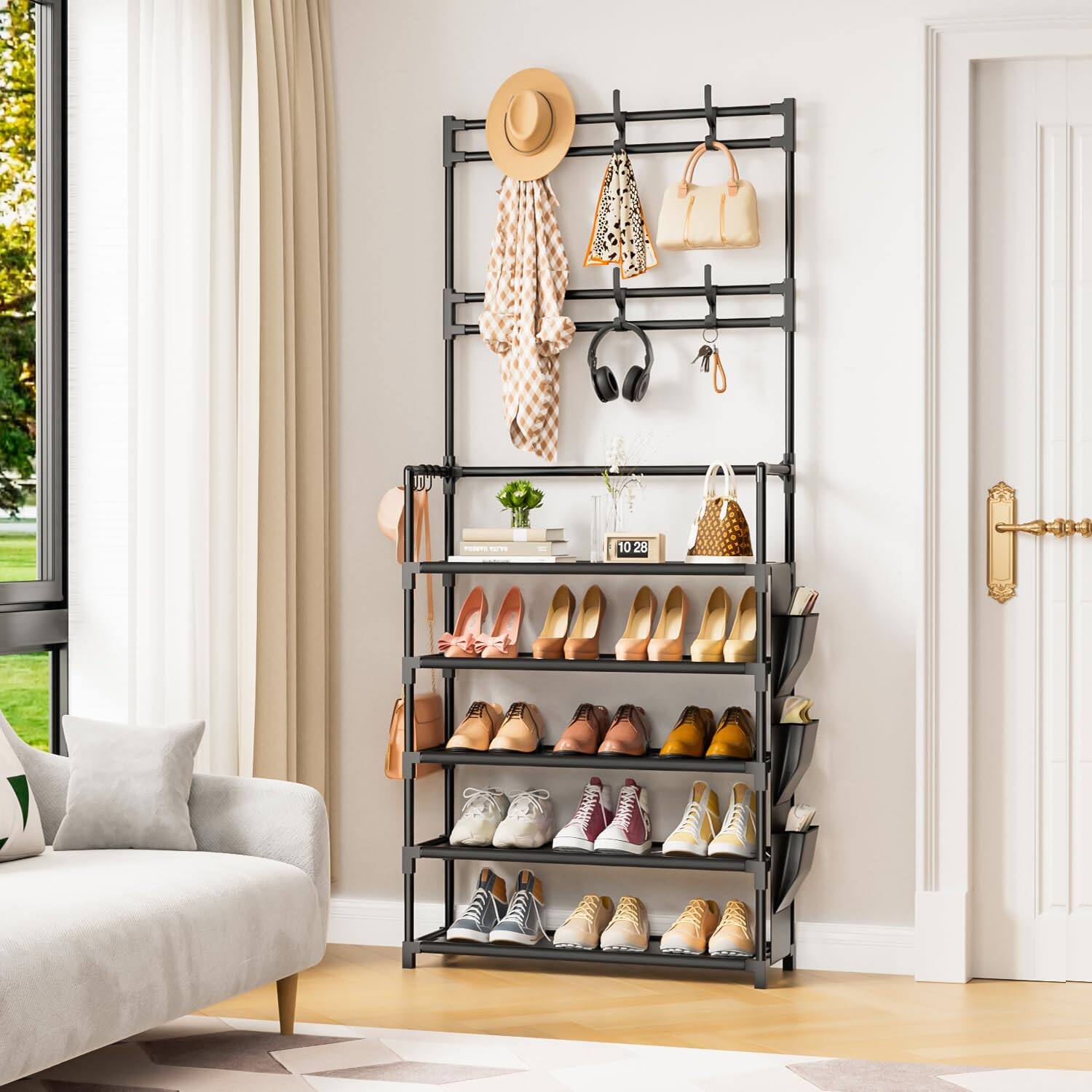 Alt View 1. Refined Abode Design - Shoe Rack Storage Shelf Organizer Holder Rack Practical Space Compact Home Household Essential Item Solution Design - Black 5 Tier (23.6"Wx 61.4"H).