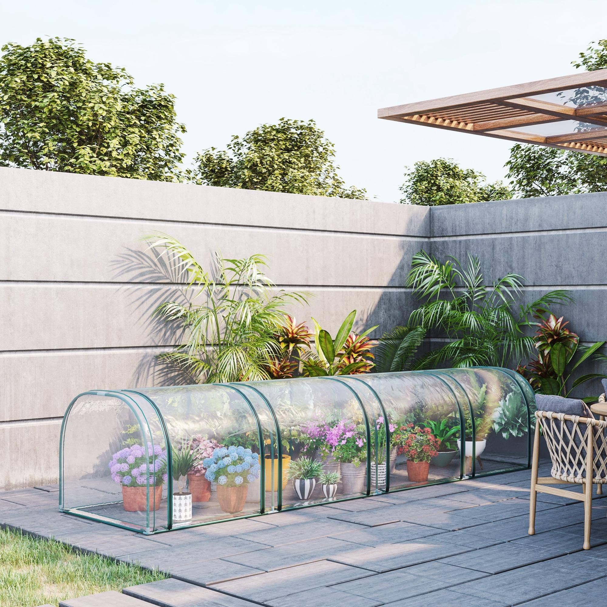 Alt View 1. Outsunny - L x 3' W x 2.5' H Portable Tunneled Greenhouse with 4 Zippered Doors.