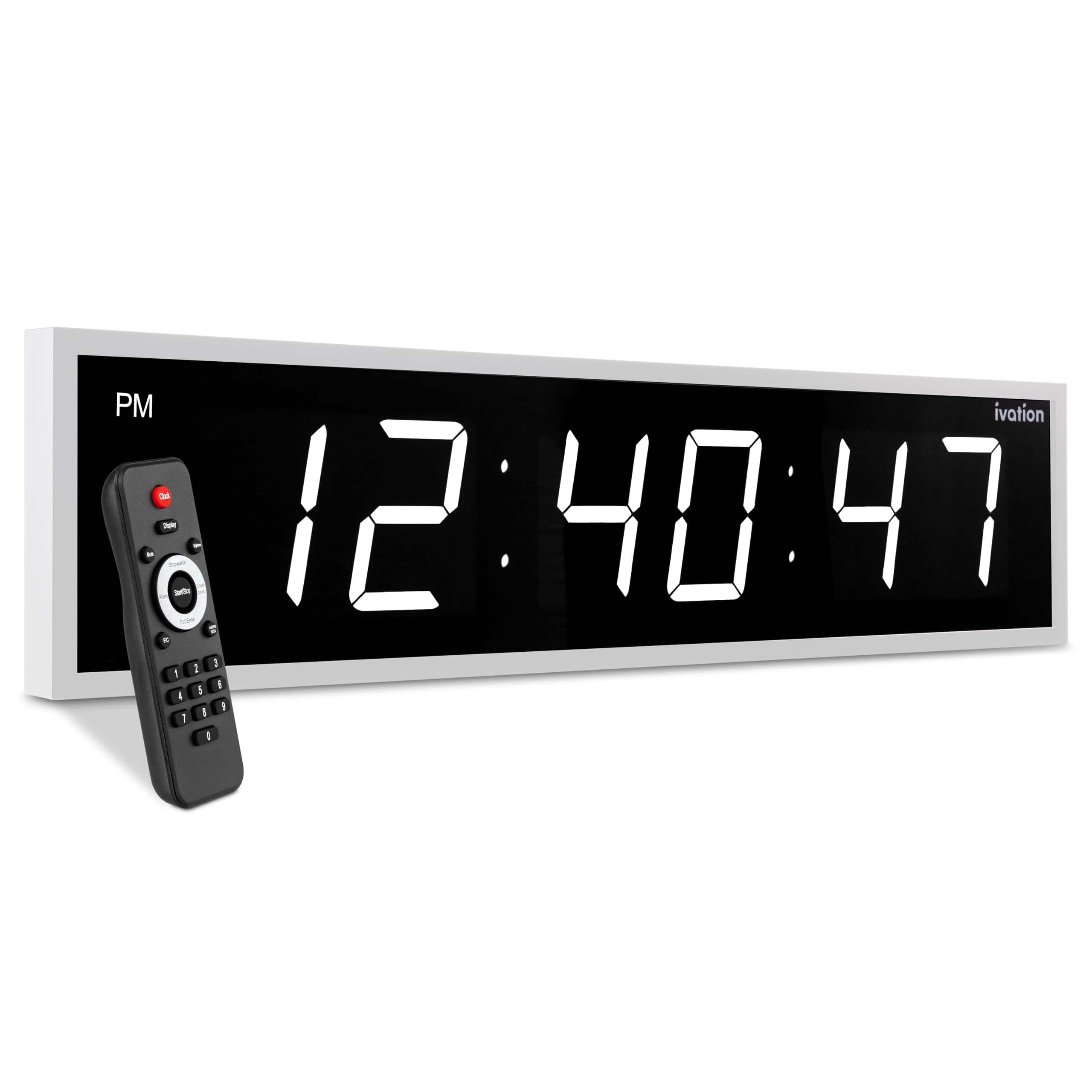 Ivation - Large Digital Clock, 36" Led Wall Clock with Stopwatch, Alarms, Timer, Temp & Remote - White