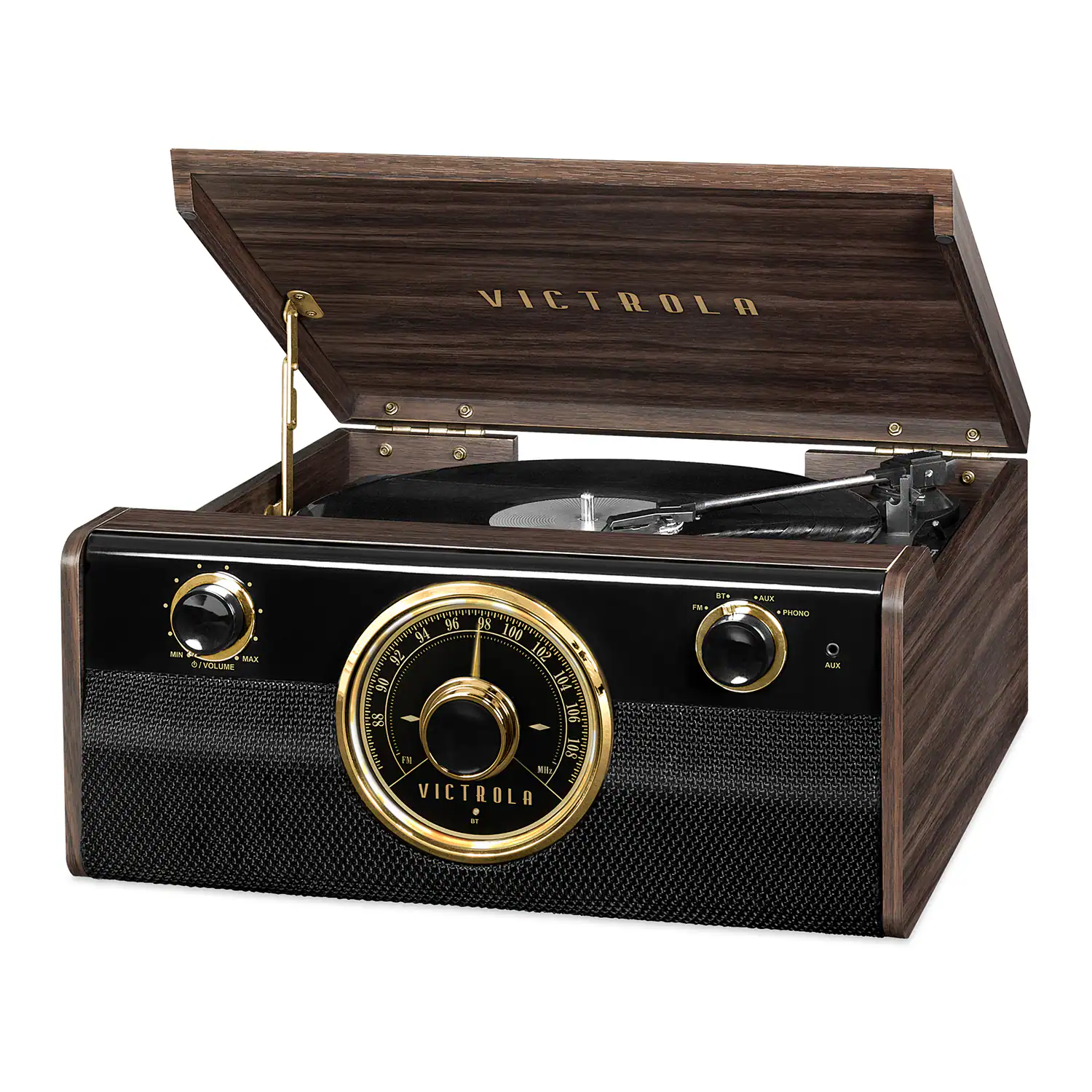 Victrola - Wood Metropolitan Mid Century Modern Bluetooth Record Player with 3-speed Turntable and Radio - Walnut