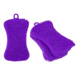 Unique Bargains - 3pcs Silicone Dish Scrubber Reusable Double-Sided Sponge for Kitchen Pots Pans Bathroom - Purple