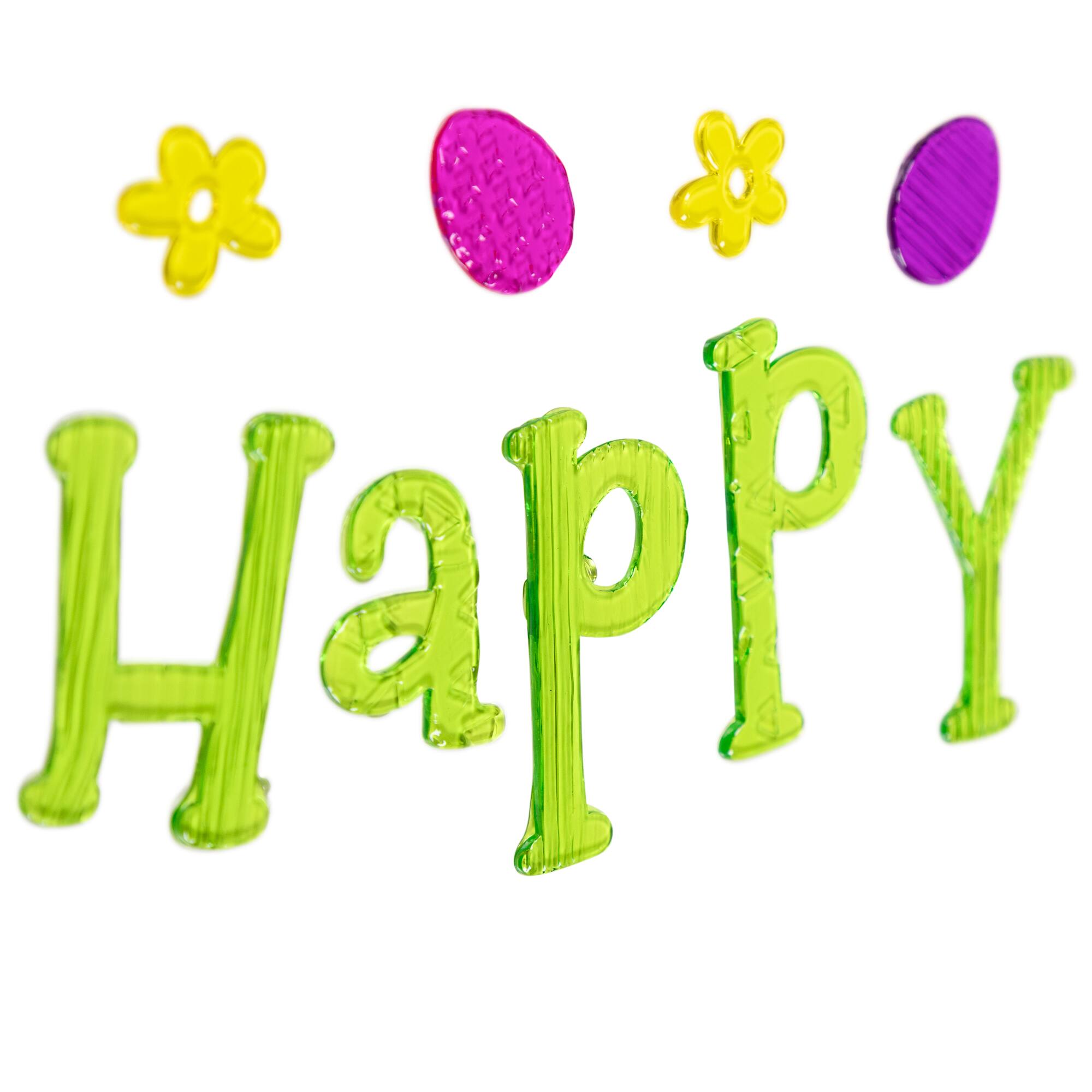 Alt View 3. Northlight - 21-Piece Pink and Green Happy Easter Spring Gel Window Clings - Green.