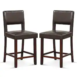 Ecooso - 2 Piece Bar Chair Set with Hollow Back and Solid Wood Legs for Counter Seating - Brown