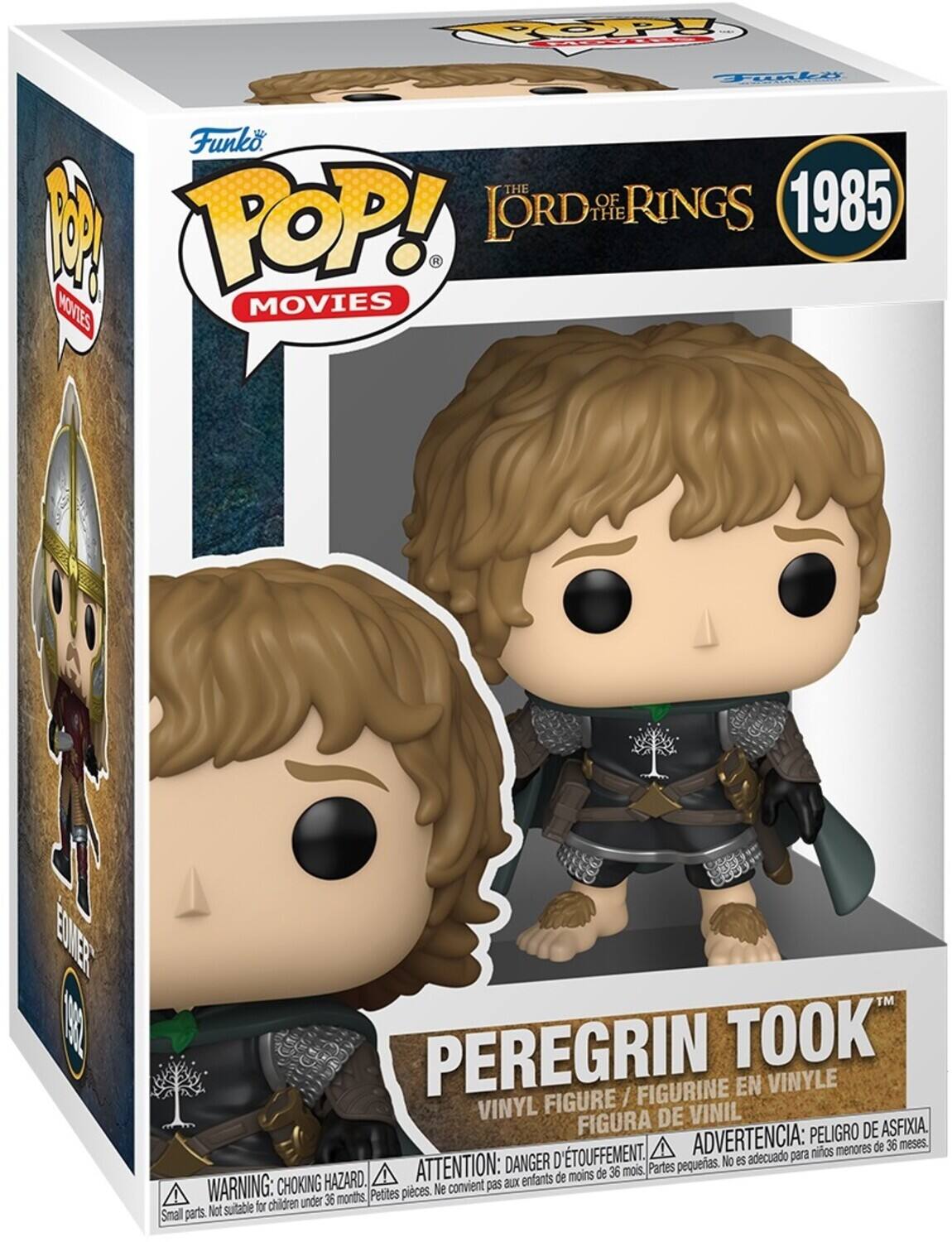 Funko POP! MOVIES  
THE LORD OF THE RINGS  
1985  

PEREGRIN TOOK  
VINYL FIGURE / FIGURINE EN VINYLE / FIGURA DE VINIL  

WARNING: CHOKING HAZARD. Small parts. Not suitable for children under 36 months.  
ADVERTENCIA: PELOJO DE ASFIXIA. No es adecuado para niños menores de 36 meses.  
ATTENTION: DANGER D'ÉTOUFFEMENT. Ne convient pas aux enfants de moins de 36 mois.