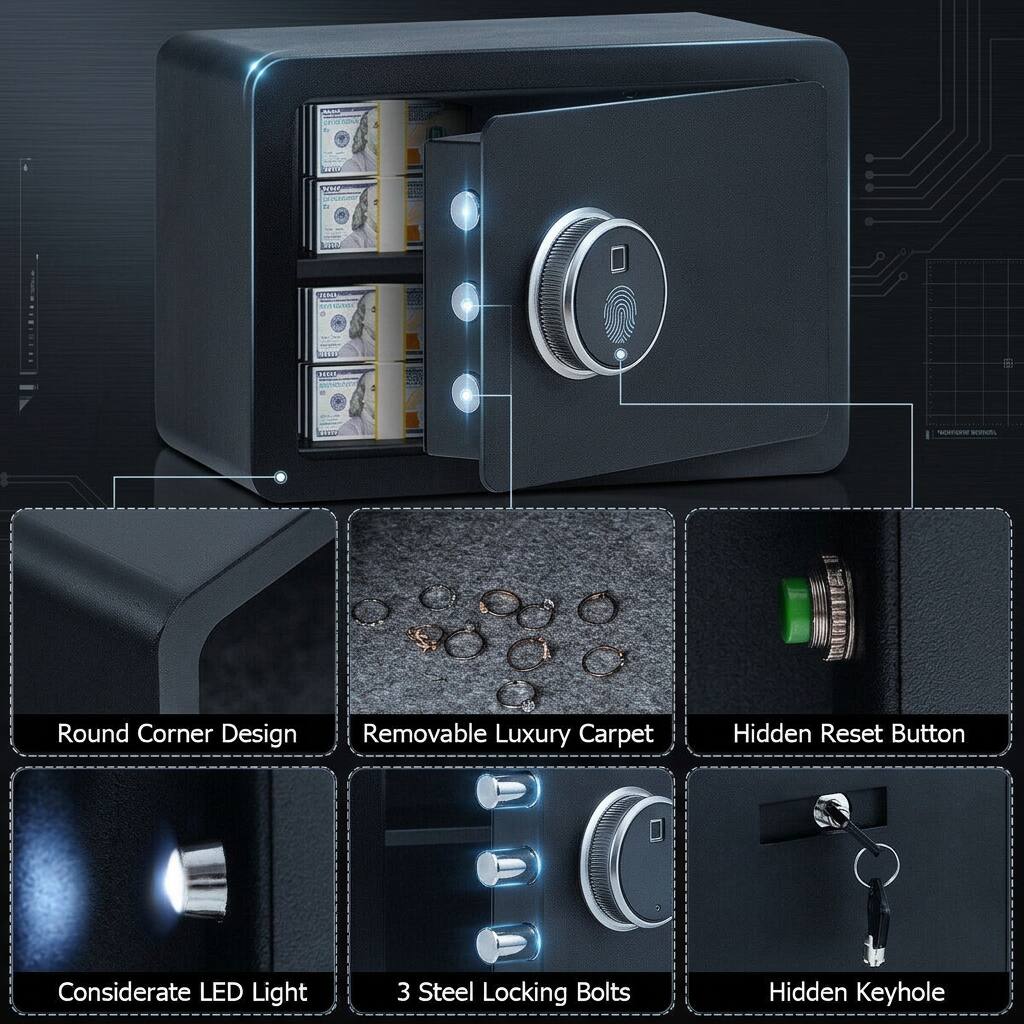 FPA JEE01 e Round Corner Design Removable Luxury Carpet Hidden Reset Button Considerate LED Light 3 Steel Locking Bolts Hidden Keyhole