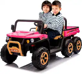Electrodes Masters - 24V Kids Electric Dump Truck with Remote Control - 2 Seater 6-Wheel 4WD UTV, Dump Bed, 3 Speeds, LED Headlights - Pink