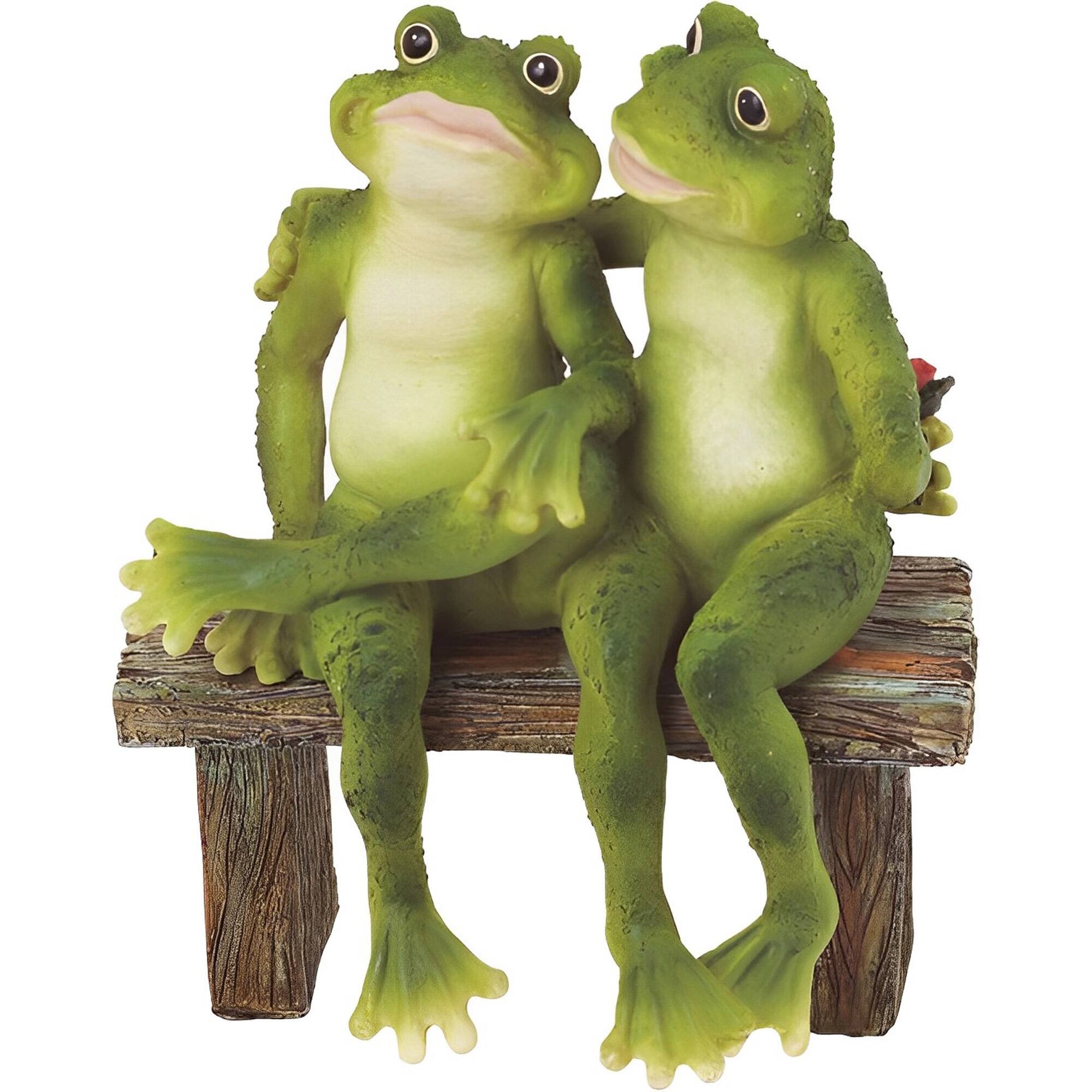 Front. FC Design - FC Design 5"H Frog Couple Sitting on Bench Animal Figurine Statue Desk Tabletop Home Decor Gift - Multi-Color.