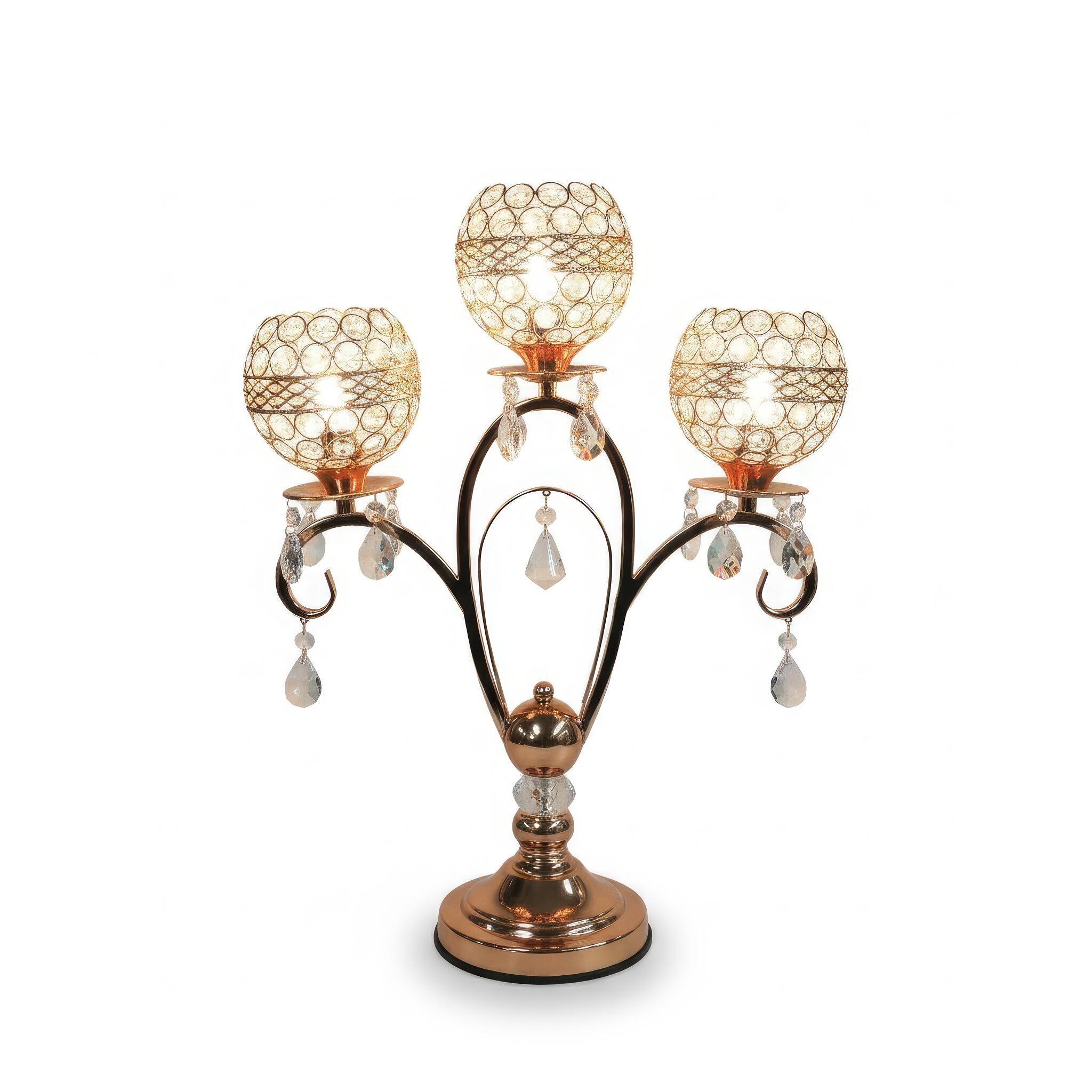 Angle. FC Design - 22.5"H Elegant Gold Curved Arm Base w/ Triple Faux Crystal Mesh Shades Touch Lamp.