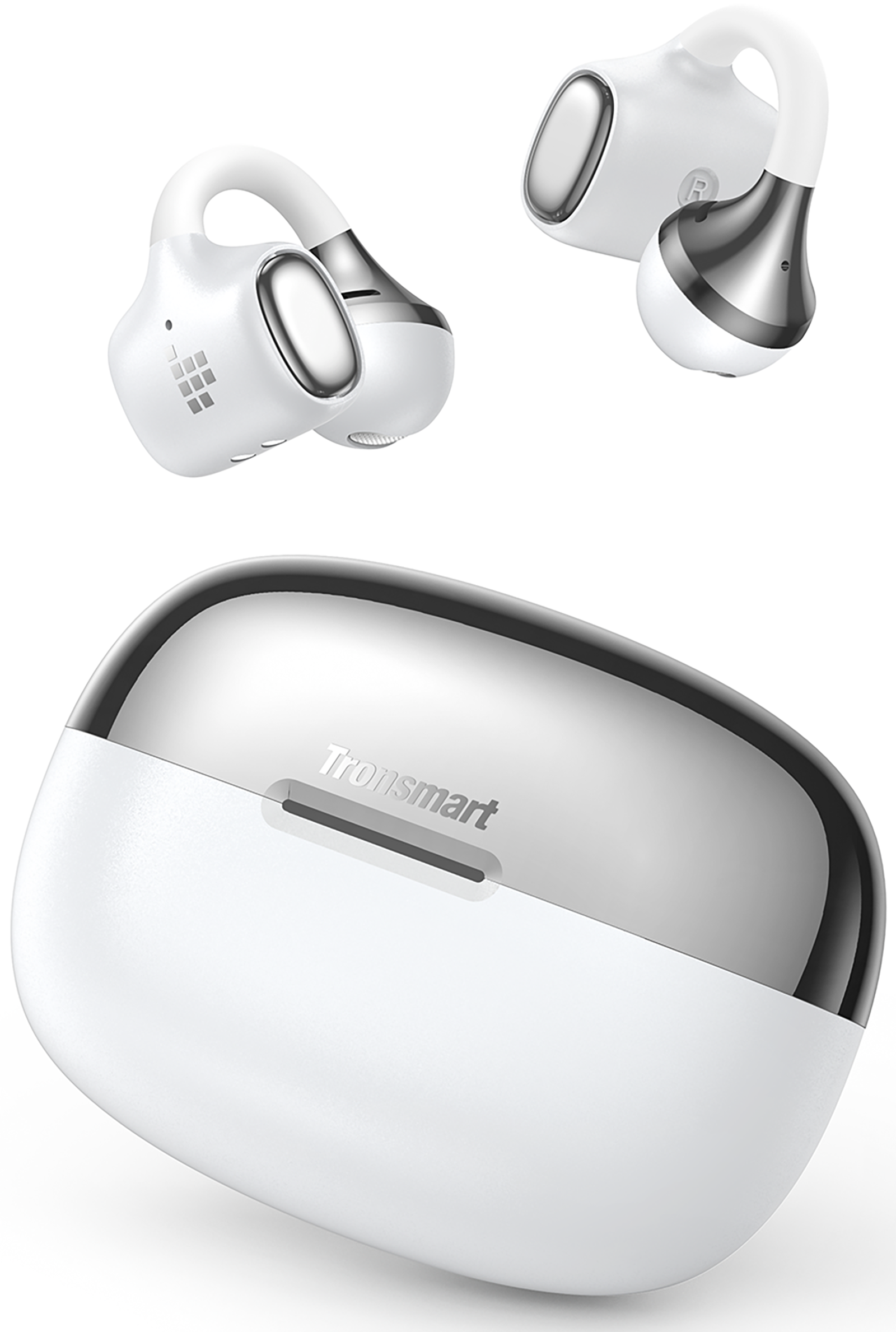 Angle. Tronsmart - OpenFly Clip 2 Open Ear Earbuds, Clip-On Headphones for Running Workout, Hi-Res LDAC Audio, Bluetooth 6.0, 32H Playtime - White.