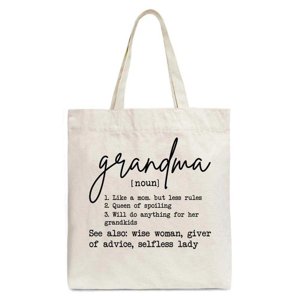OrnamentallyYou - Grandma Definition Canvas Tote Bag, Funny Gift Shopper for Nana - Beige