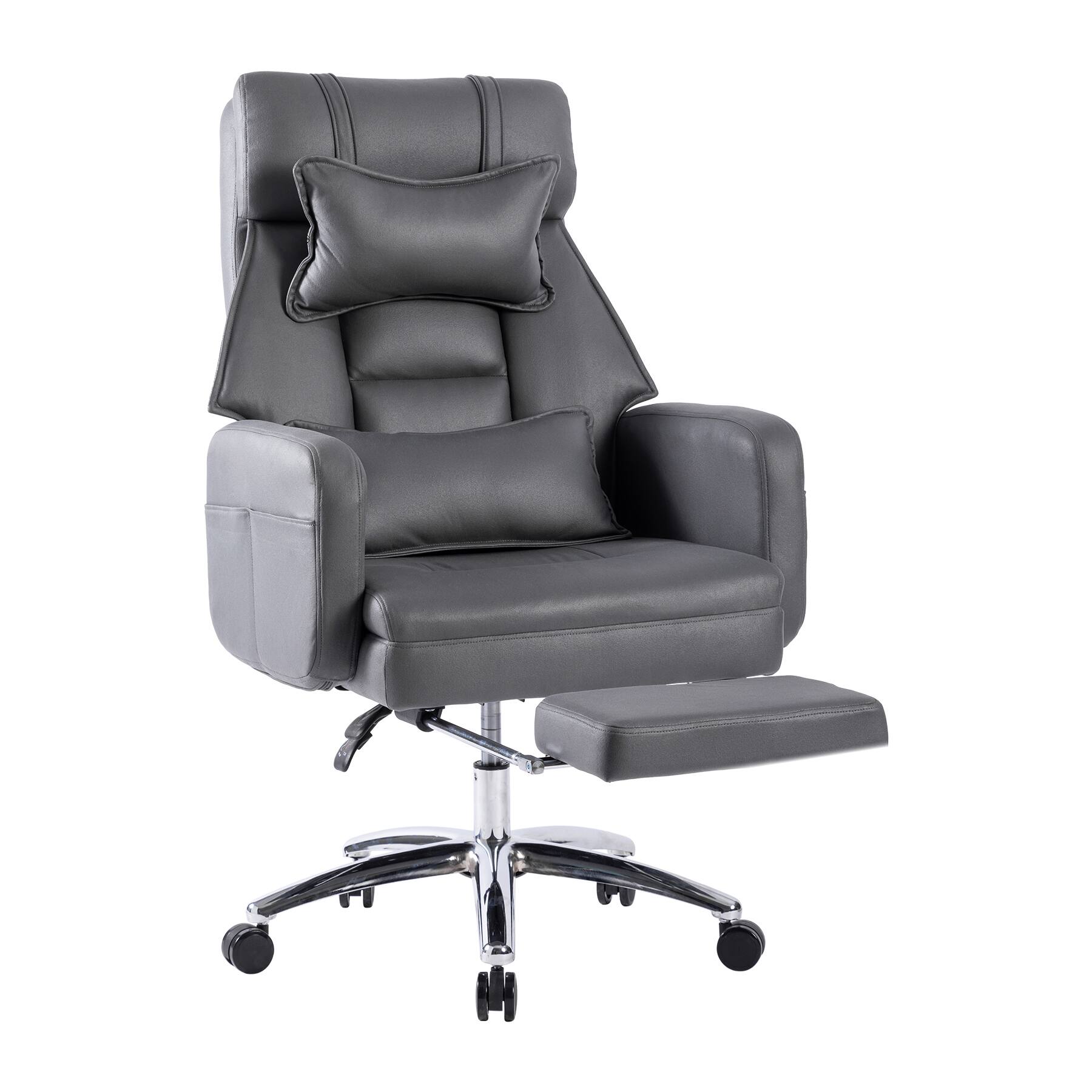 Front. Spaco - Spaco Executive Office Chair with Tech Leather, High Back, Adjustable Lumbar Support, 155° Recline, for Home Office - DARK GREY.