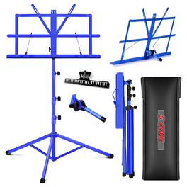 5 CORE - Music Stand Adjustable Desktop Book Stands Portable Sheet Holder All Metal Foldable Bookstand - Blue