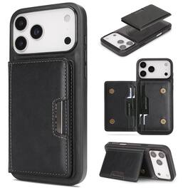 Dteck - For Apple iPhone 17 Pro Max Mag Safe Case,2-in-1 Magnetic Wallet Card Holder PU Leather Silicone Frame Shockproof Cover - Black