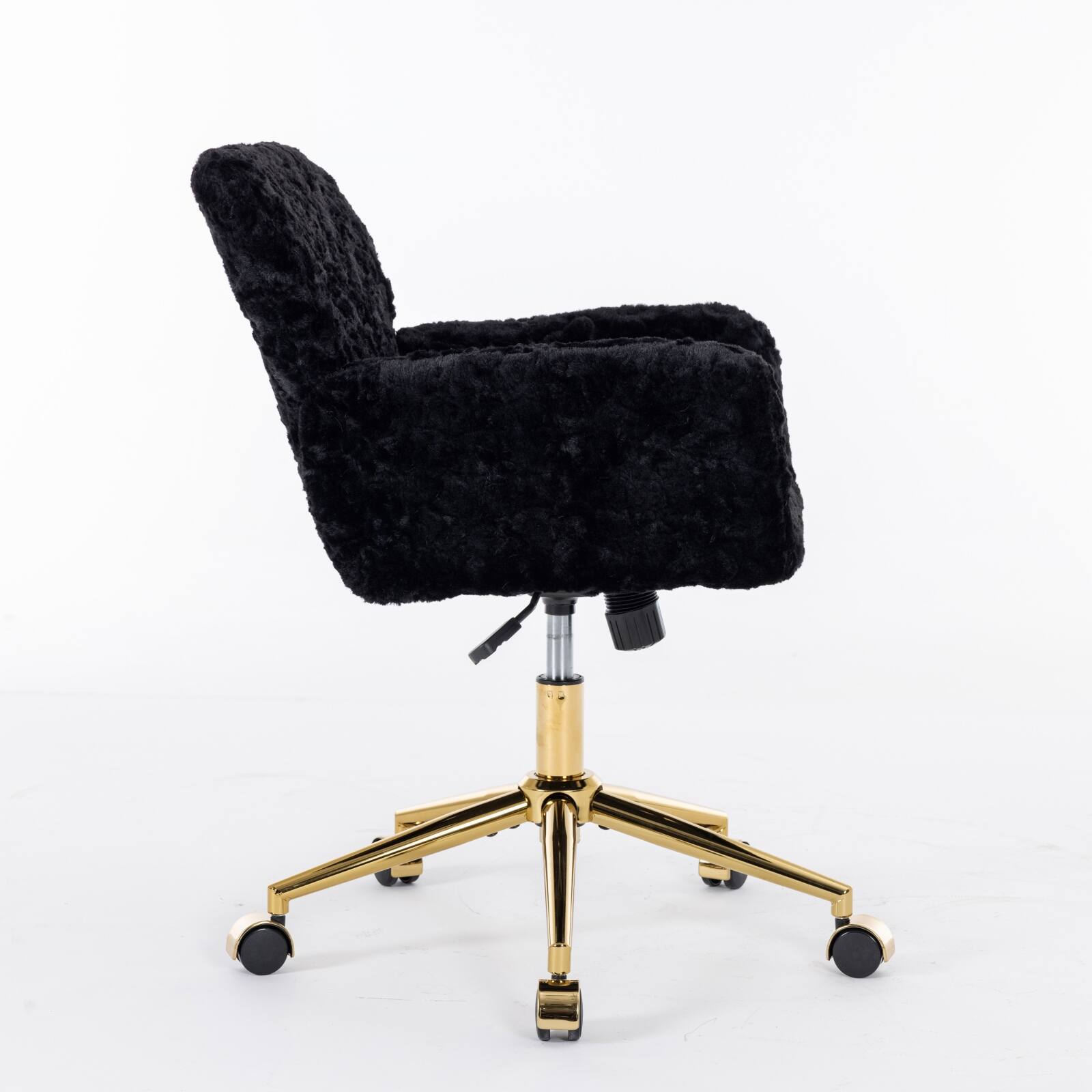 Alt View 1. Spaco - Spaco Office Chair, Executive Chair, Golden Metal Base, Artificial Rabbit Fur, for Home Office, Desk - Black.