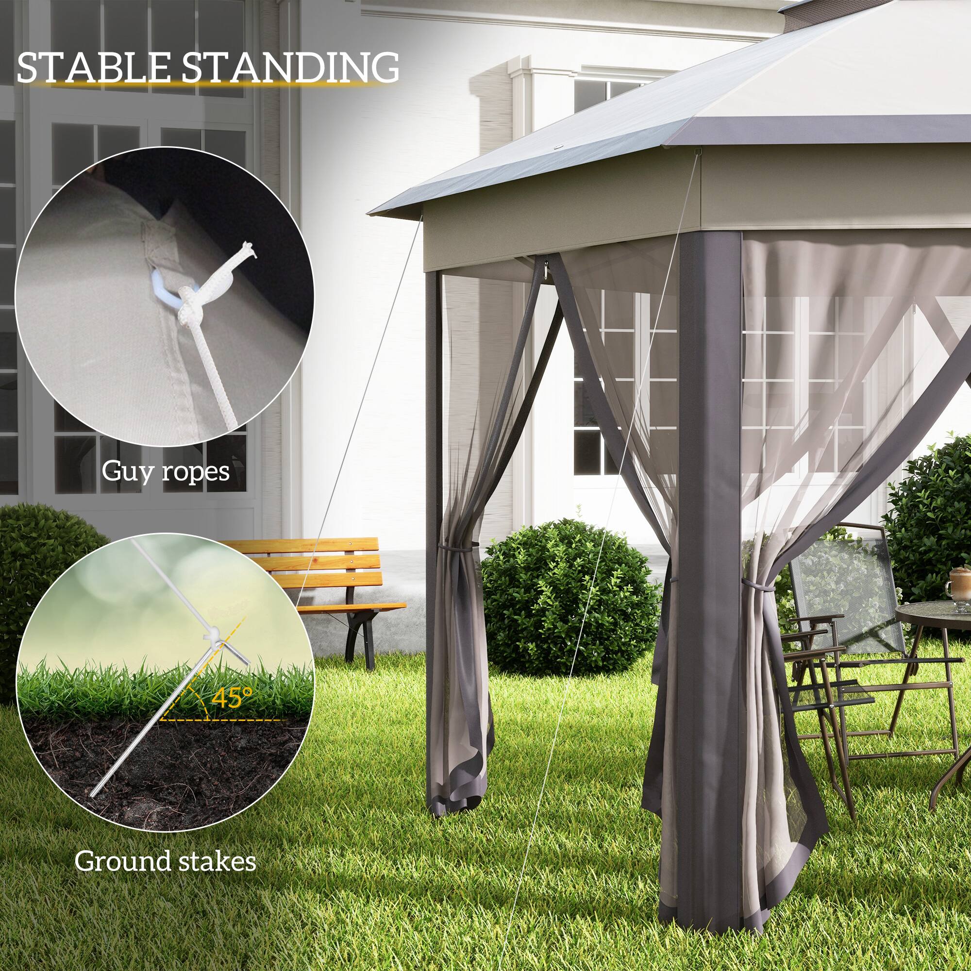 STABLE STANDING

Guy ropes

Ground stakes

45°