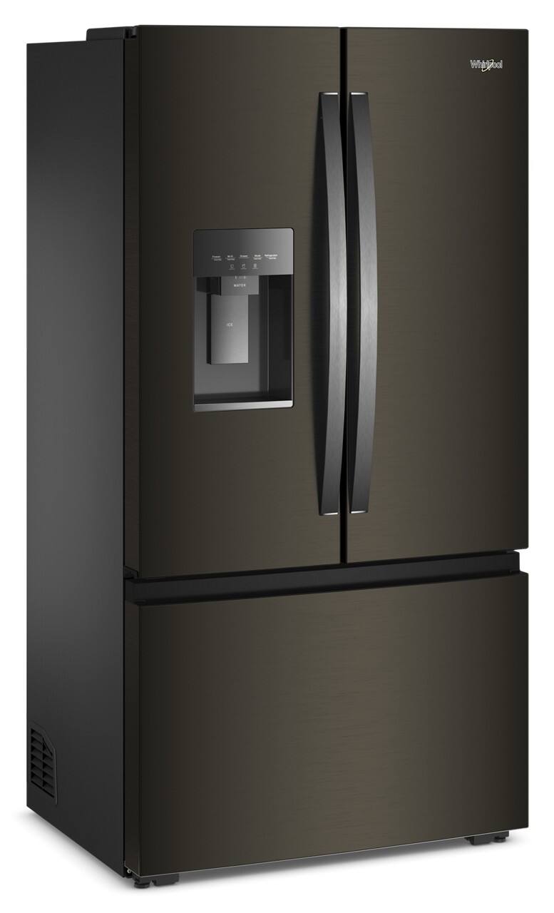 Angle. Whirlpool - 23 Cu. Ft. French Door Refrigerator with In-Door Water and Ice - Black Stainless Finish.