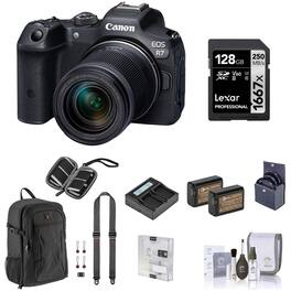 Bundle - Canon - EOS R7 Mirrorless Camera with RF-S 18-150mm f/3.5-6.3 Lens, w/55mm Filter Kit, 128GB SD Card & Wallet, 2x