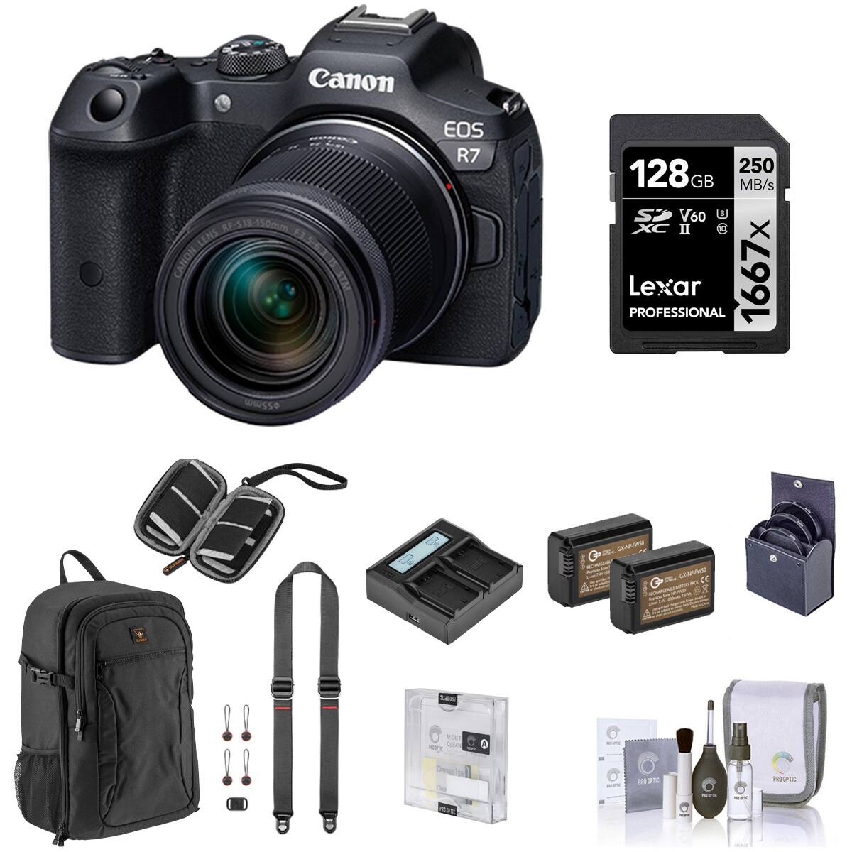 Canon RF-518-150mm LENS F3 CANON SLE9.5  
EOS R7  
128G 250 GB MB/s V60 U XC - Lexar PROFESSIONAL 1667x  
Allin GYAPPAST: Am GLAND-FI CE G 8 ACHARWAY  
ROST 0,54% 0 CommenTica  
HEDOE  
PRO OPTIC  
PRO OPTIC  
DA  
AGUIC  
-  
NET