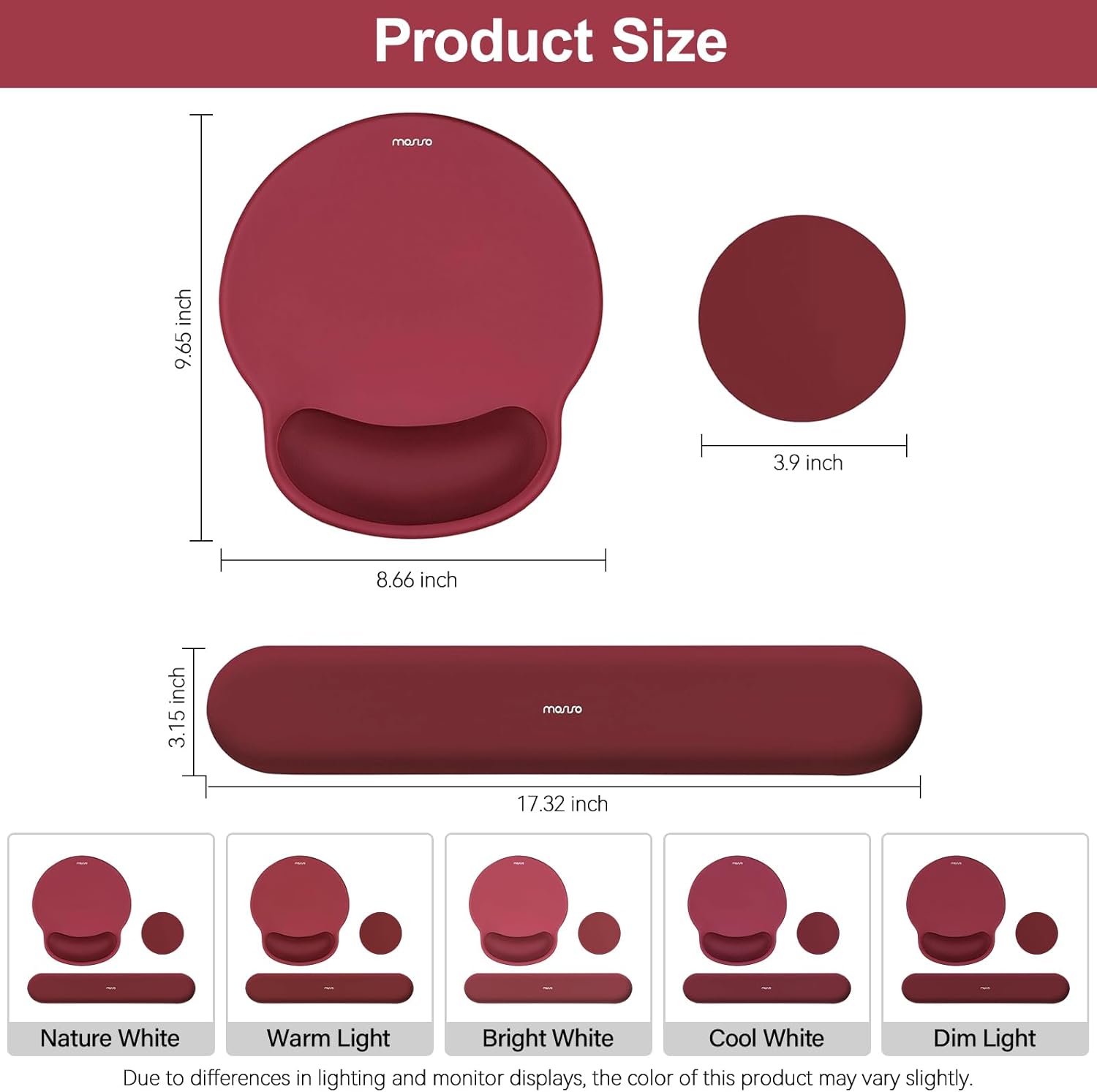 Product Size  
- Height: 9.65 inch  
- Diameter: 3.9 inch  
- Length: 8.66 inch  
- Width: 3.15 inch  
- Total Length: 17.32 inch  

Nature White  
Warm Light  
Bright White  
Cool White  
Dim Light  

Due to differences in lighting and monitor displays, the color of this product may vary slightly.
