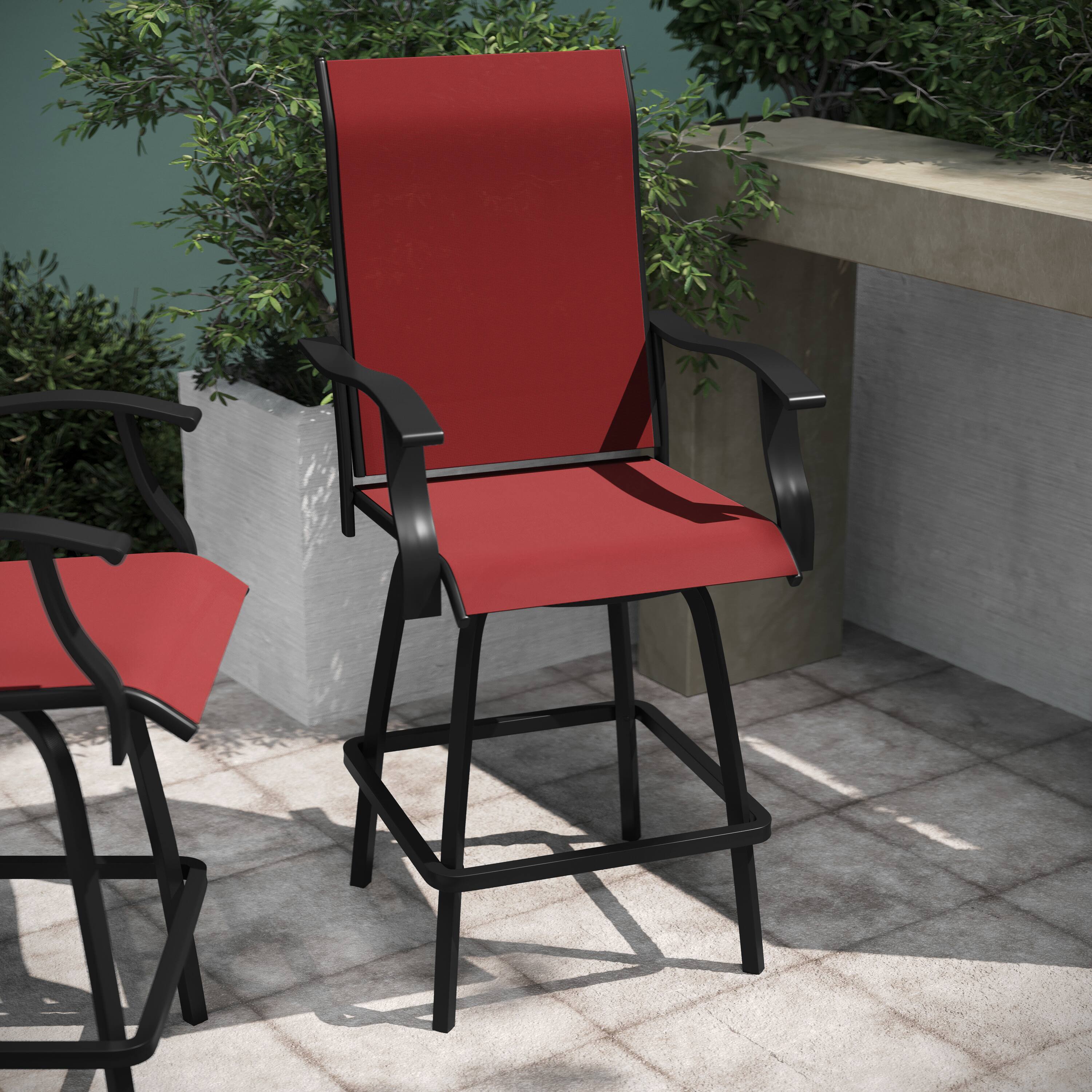 Alt View 5. Emma + Oliver - Patio Bar Height Stools Set of 2, All-Weather Textilene Swivel Stools - Red.